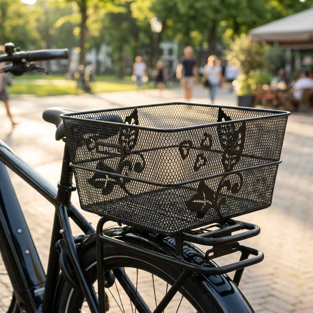 Basil Fahrradkorb Basil Cento Flower S Hinterradkorb 31 x 21 x 9,5 cm Schwarz – Bild 2 von 2