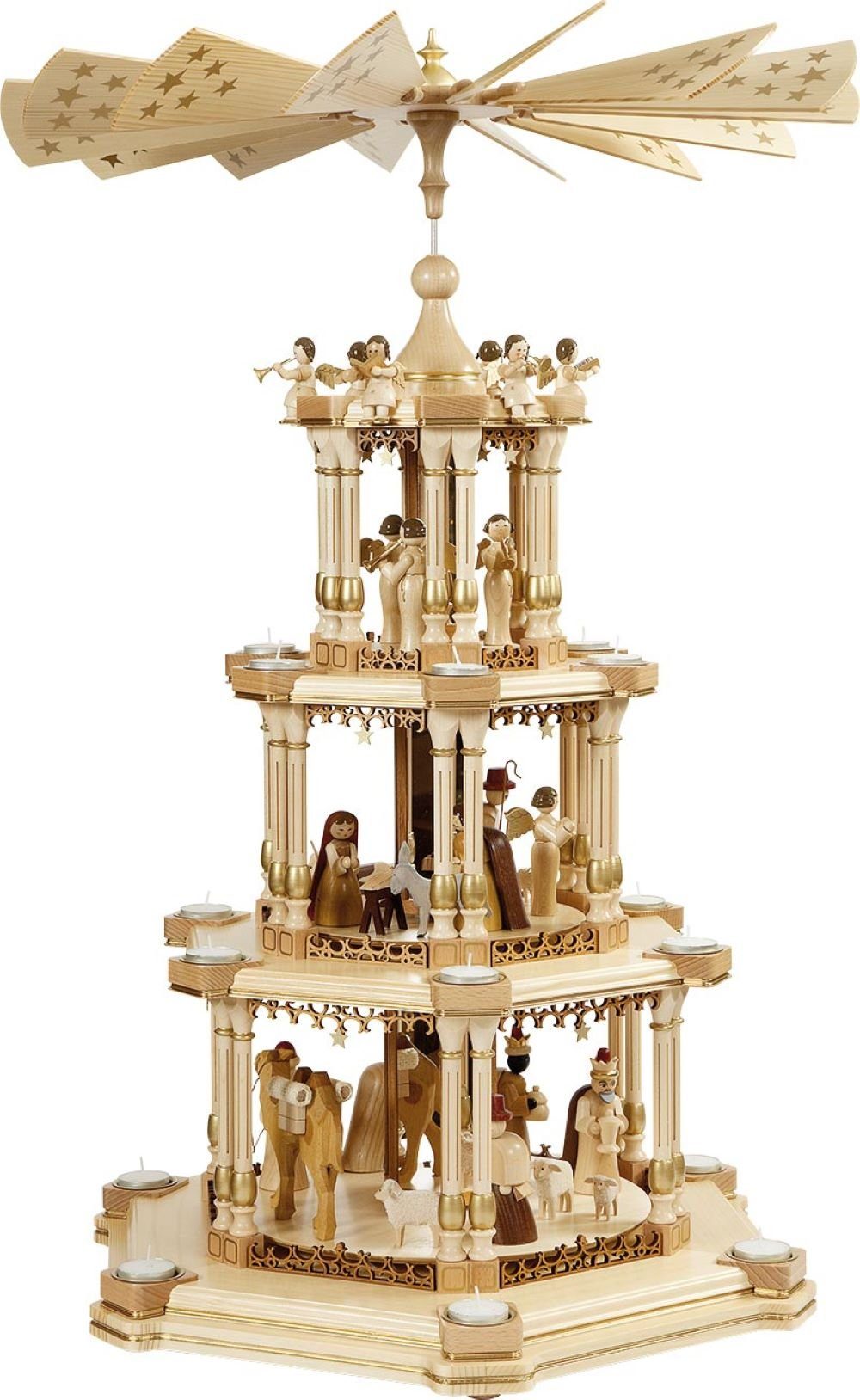 Weihnachtspyramide Barocke Spiegelpyramide Heilige Familie für Teelichte, Höhe ca. 86cm