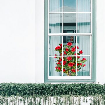 Kunstblume Rose Rosenbusch Rosenstock Künstliche Pflanze Rot Echtholz 120 cm, Decovego