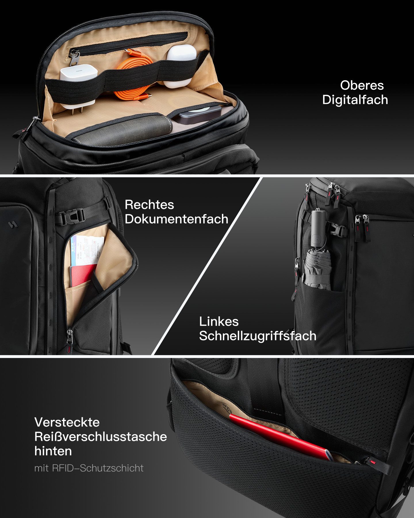 Inateck Laptoprucksack Handgepäck Rucksack 40L/28L, Groß Reiserucksack für 17/16 Zoll Laptop, TSA Freundlich, Spritzwassergeschützt – Bild 4 von 5
