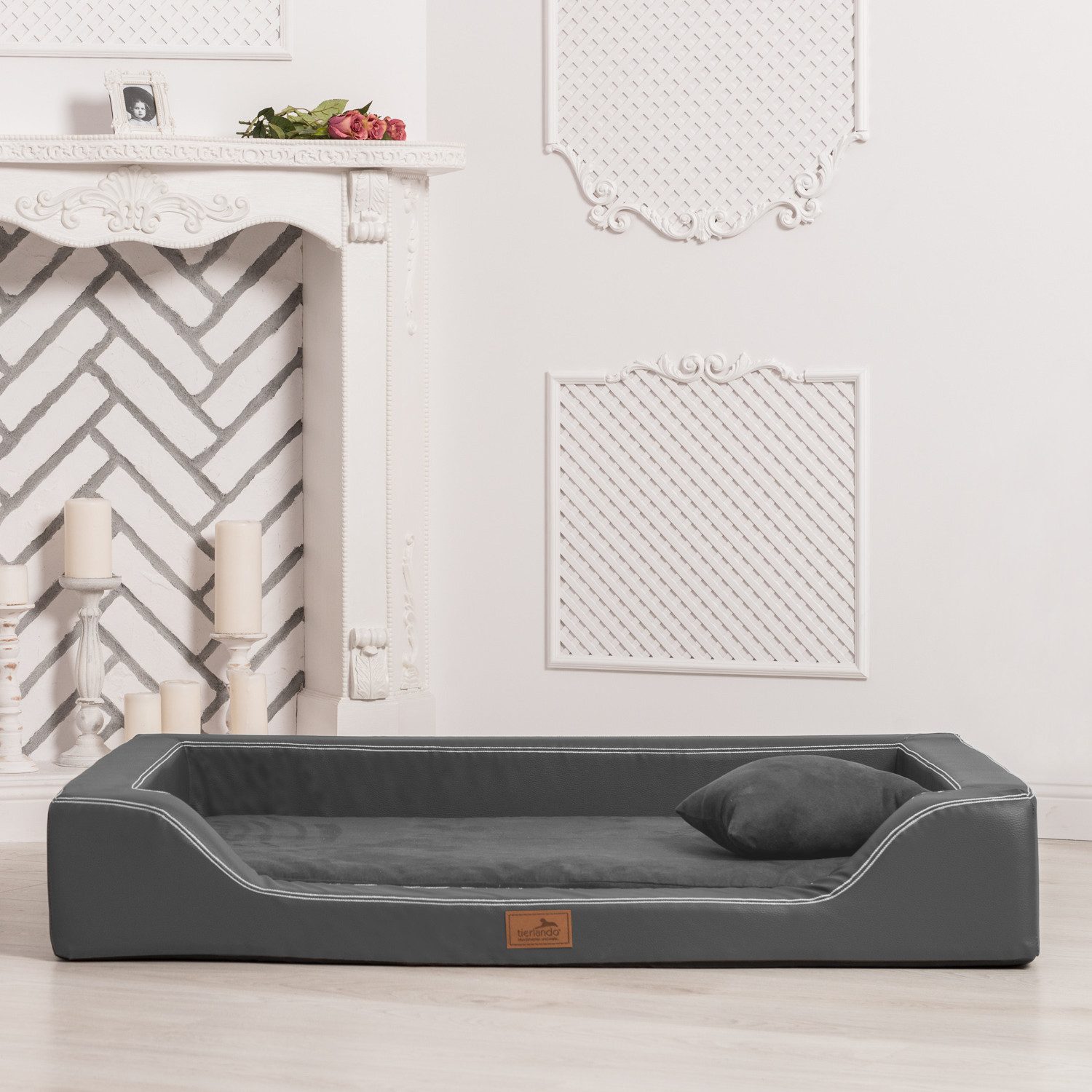 tierlando® Tierbett Orthopädisches LUXUS-Hundebett MELODY LATEX Soft Kunstleder Velours, Anti-Haar Kunstleder, Schmutz- und wasserabweisendes Velours