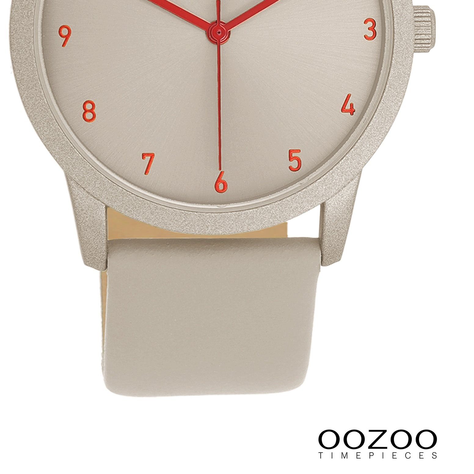OOZOO Quarzuhr Oozoo Damen Armbanduhr Timepieces Analog, (Analoguhr), Damenuhr rund, mittel (ca. 38mm), Lederarmband taupe, grau, Fashion