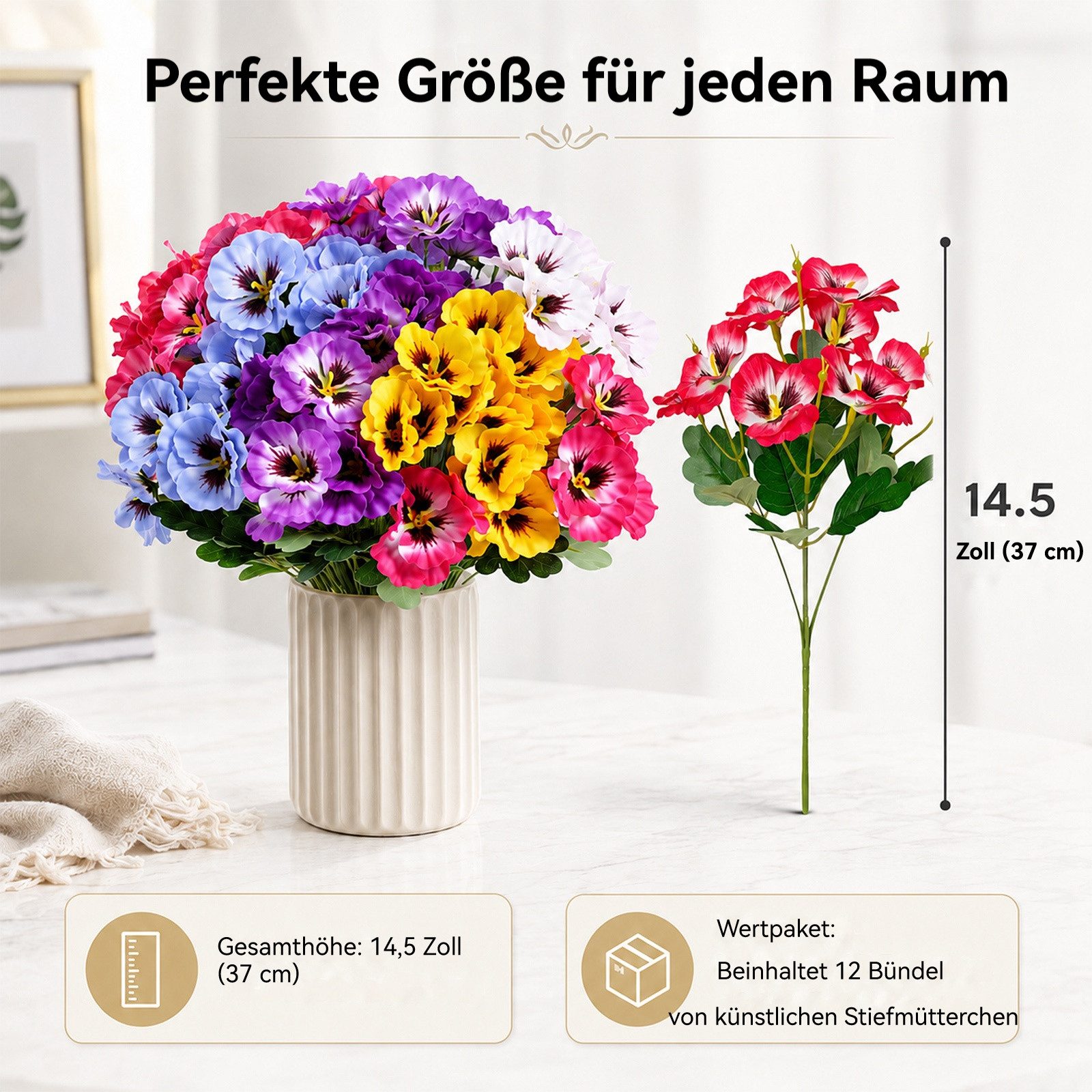 Kunstblume 12 Bündel Kunstblumen wie Echt Balkon, UV-beständig, Wetterfest Gänseblümchen, BlingBin, Höhe 33 cm, Künstliche Gänseblümchen Balkonpflanzen Balkonbl – Bild 3 von 5