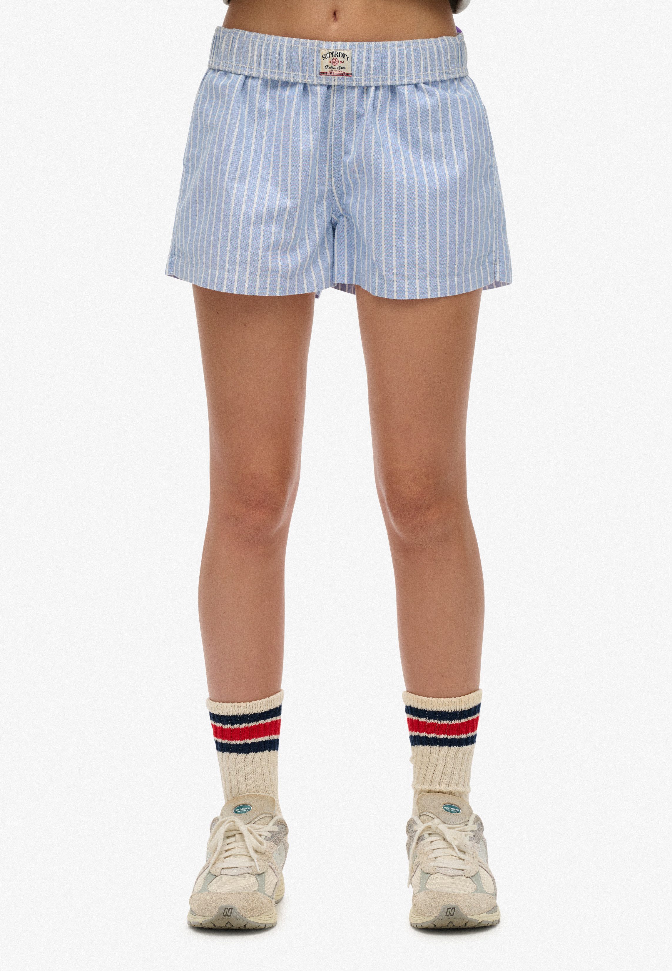 Superdry Damen Gestreifte Shorts aus Bio-baumwolle Reguläre Passform Blue - Größe: 36