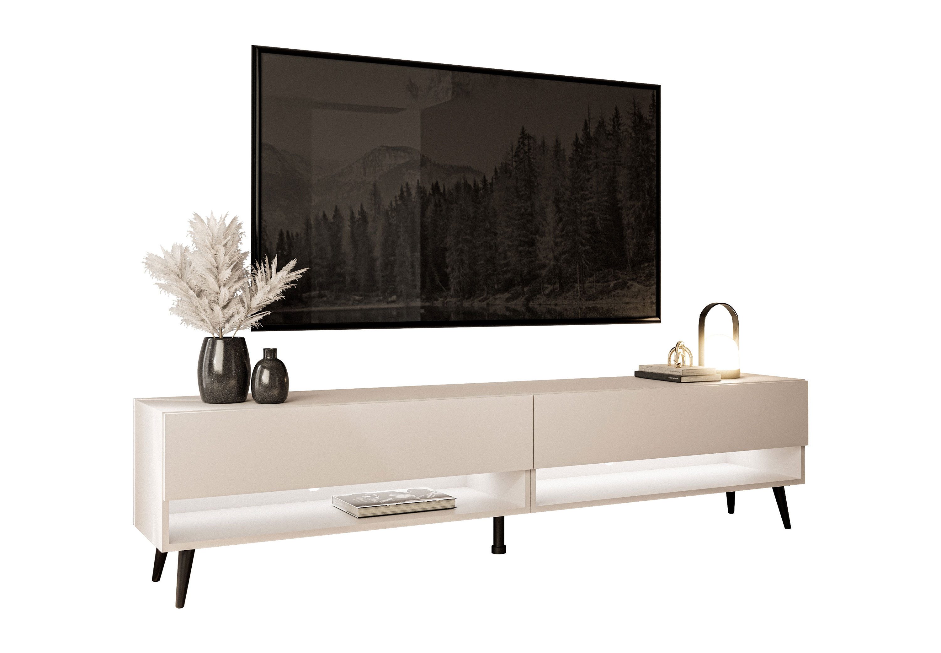 Lookway Lowboard CALANTE 180 cm RTV Schrank auf Beinen und LED-Beleuchtung