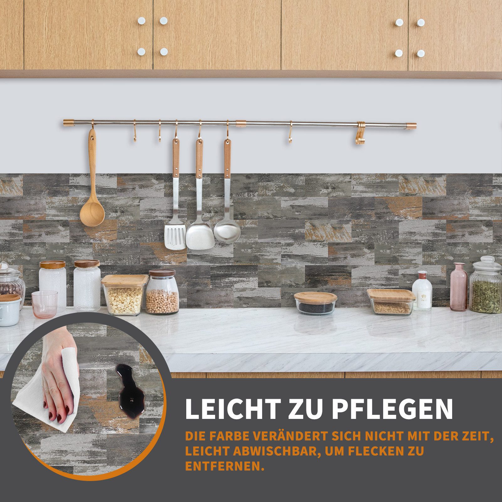 FIVMEN Fliesenaufkleber 30cm x 30cm,10 Stück Küche Bad Metro Fliesen PVC Klebefliesen, Mit Selbstklebendes Wasserdichtes, Wandfliesen Dekor – Bild 5 von 5
