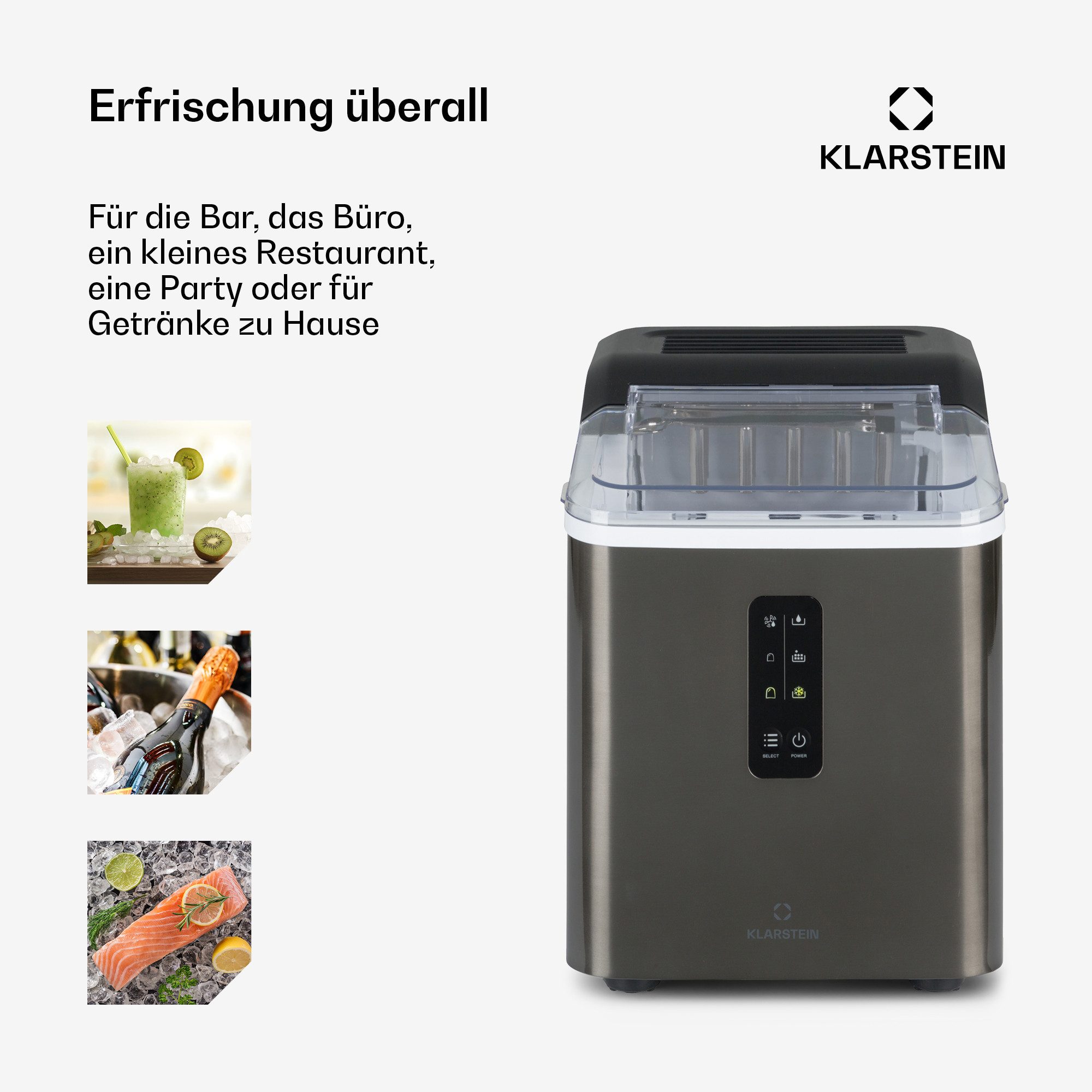 Klarstein Eiswürfelmaschine Albaron Supreme Eiswürfelmaschine Bullet 12 kg/24h 1,5L Tank Edelstahl, Ice Maker Eismaschine elektrisch Bullet-Eis mit LCD – Bild 4 von 5