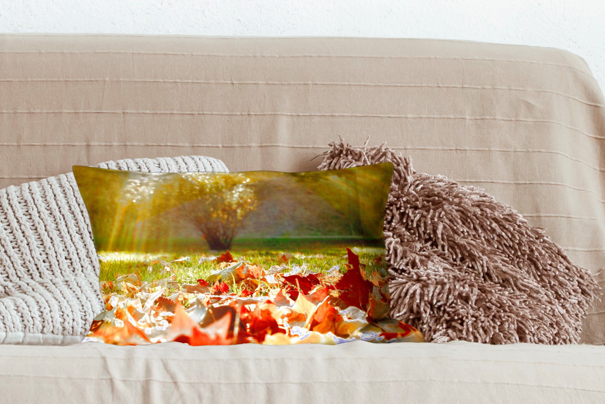 Dekokissen Füllung, Wohzimmer Schlafzimmer Gras Herbst, mit Dekokissen - Licht - Zierkissen, - Laub Dekoration, MuchoWow