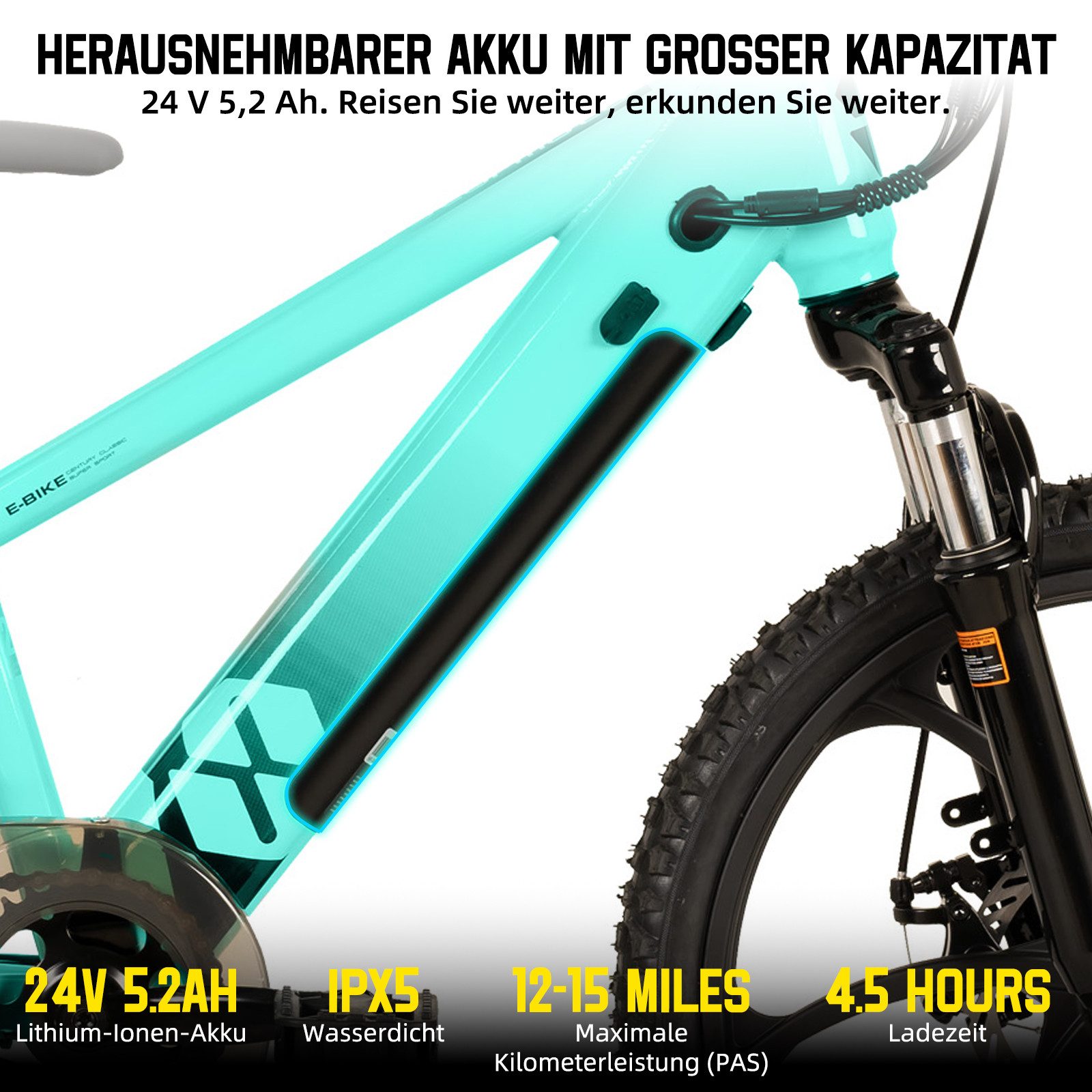HILAND E-Bike E-Mountainbike 20 Zoll 24V 250W, Einheitsreifen & entnehmbarer Akku, Heckmotor, 124,8 Wh