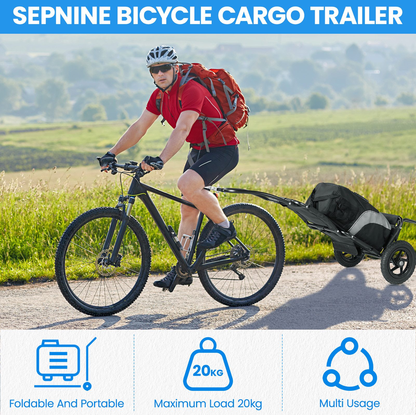 Fine Life Pro Fahrradlastenanhänger Faltbarer Fahrradanhänger, Schnelle Montage, Tragfähigkeit 20 kg