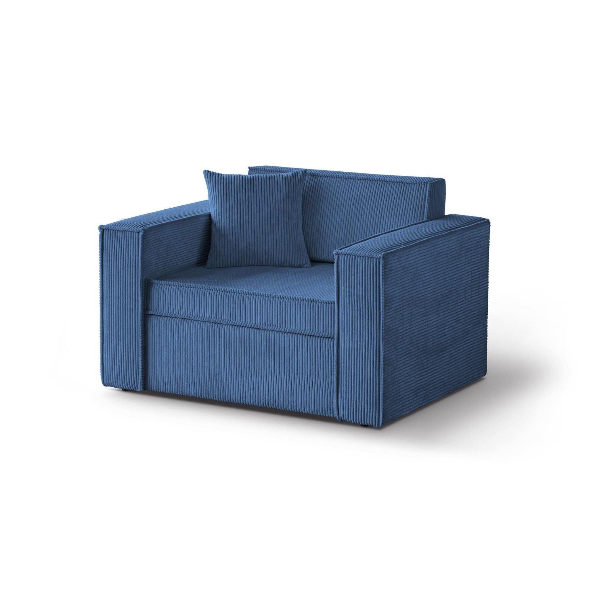 Cordstoff, Dave, Blau für Einzelsofa Schlafsofa 117 05) mit Wohnzimmer Relaxfunktion, modernes aus Beautysofa (poso Bettkasten, Relaxsofa cm