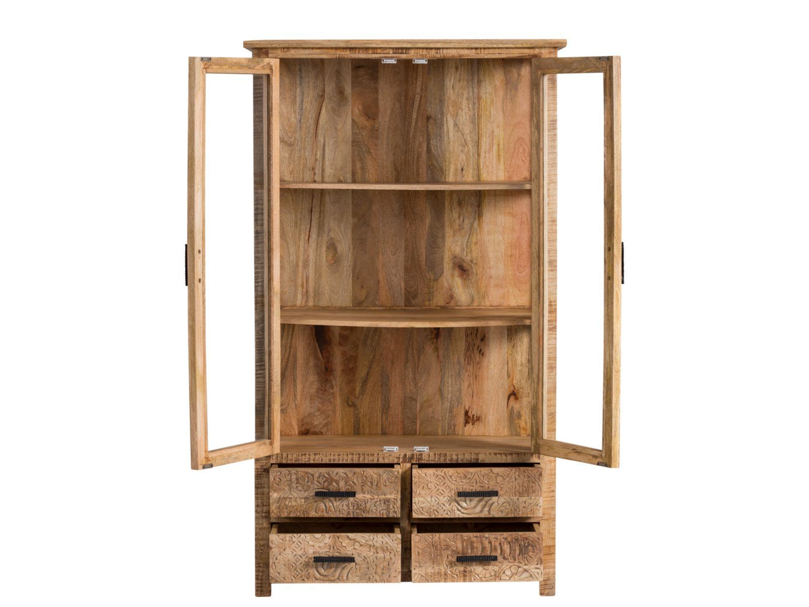 massivum Vitrine Mumbai, großer Glaschrank aus Massivholz für Esszimmer (1-St)