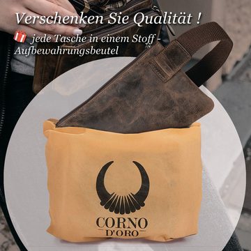 Corno d´Oro Bauchtasche Damen und Herren aus Echt Leder Vintage, Handmade Gürteltasche Braun, mit breitem verstellbarem Gurt; 3 Reißverschlussfächer