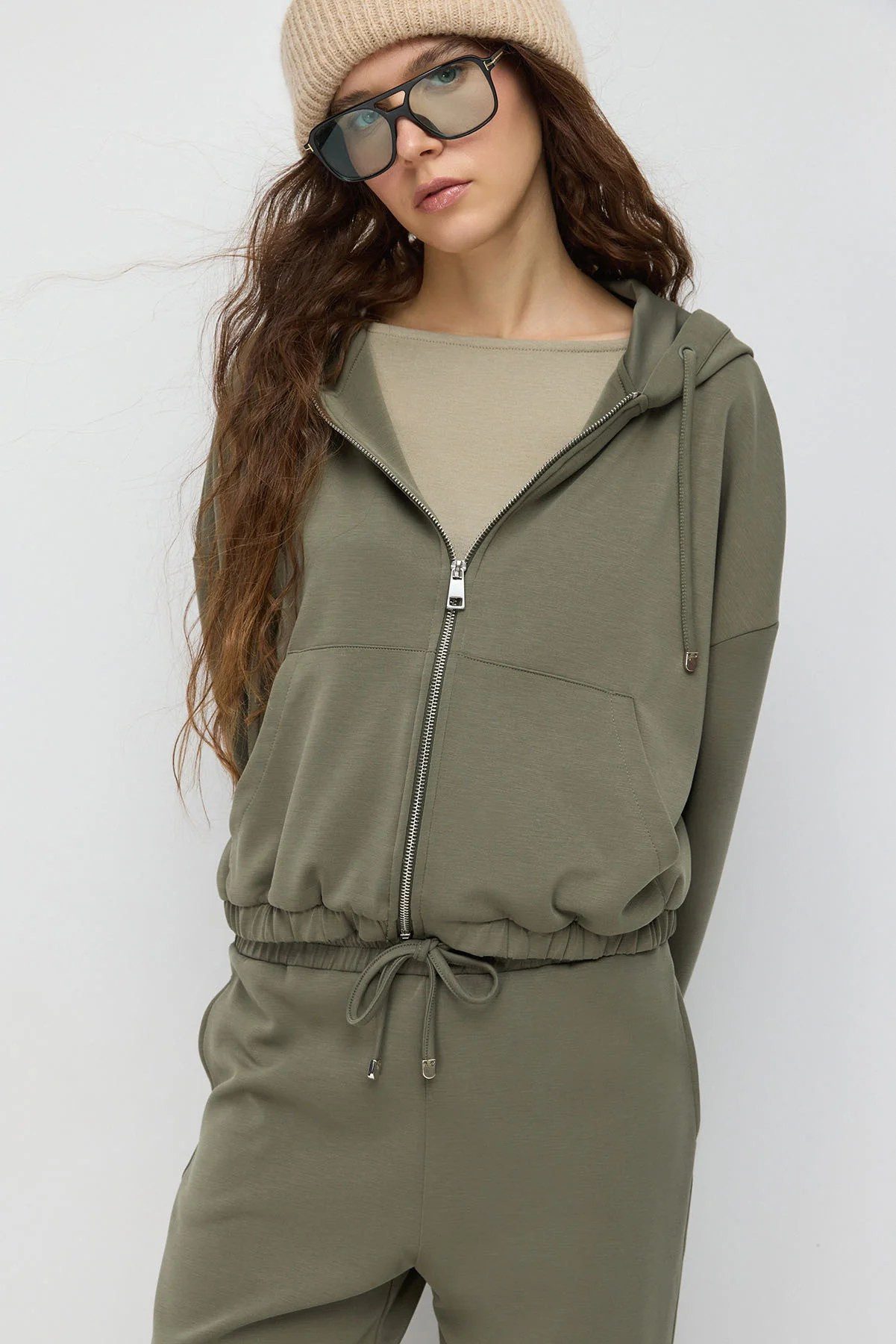 No Matter What Kapuzensweatshirt Kurze Jacke mit weichem, strukturiertem Reißverschluss