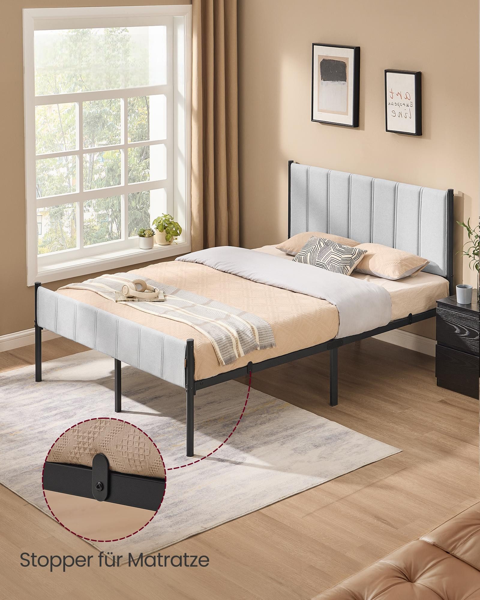 VASAGLE Polsterbett (140 x 200 cm, geräuschlos), mit gepolstertem Kopfteil, günstig online kaufen