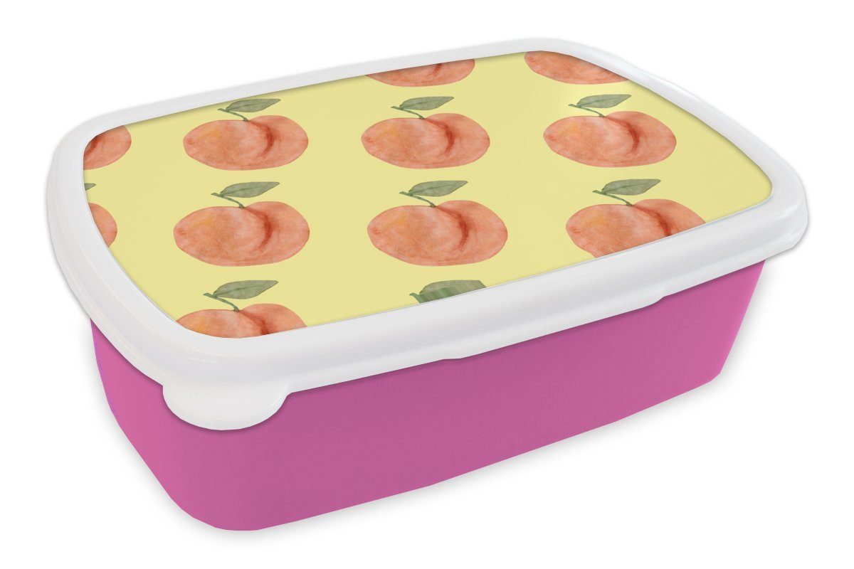 - (2-tlg), Obst - für Snackbox, Brotdose MuchoWow rosa Pfirsiche Lunchbox Mädchen, Brotbox Gelb, Kunststoff, Erwachsene, Kunststoff Kinder,
