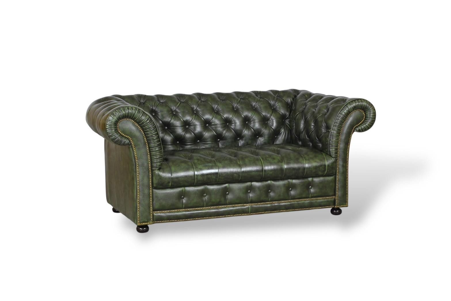 Salottini Chesterfield-Sofa Luxus 2er Sofa Chesterfield 2-Sitzer Couch Winchester VOLLLEDER Grün, 1 Teile, Handarbeit
