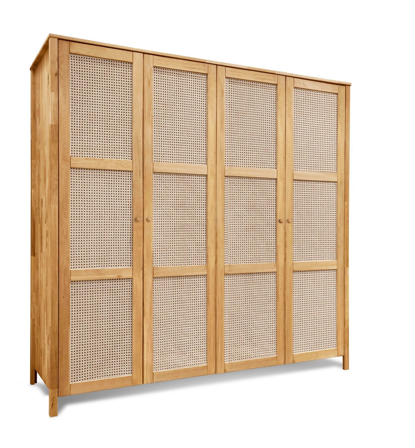 Natur24 Kleiderschrank Schrank Fani 4-Türig 205x61x202 Eiche Massiv Wiener Geflecht
