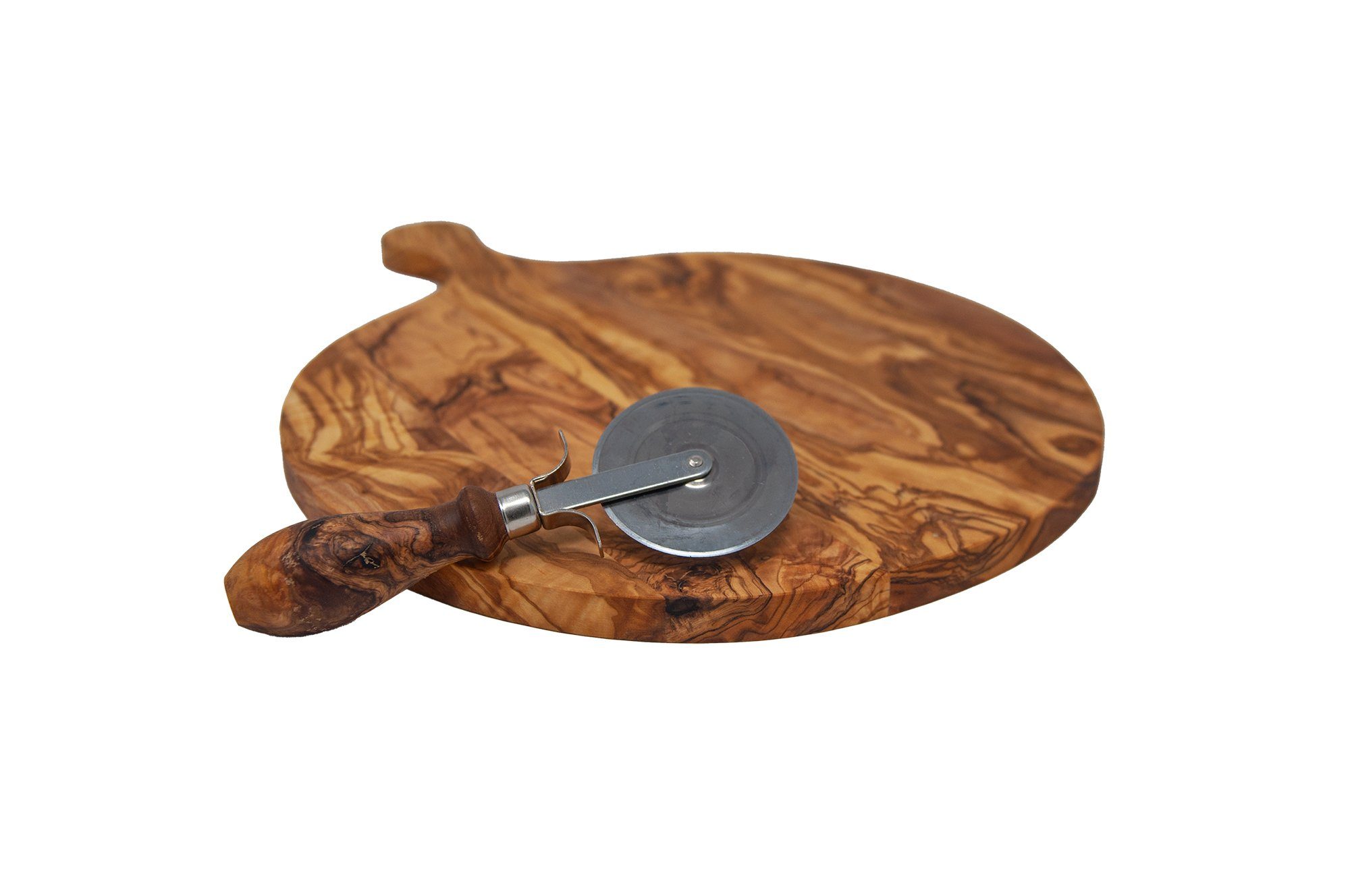 Benera Pizzaschneidebrett Olivenholz Pizzabrett mit Griff ca. 30 cm – Bild 3 von 4