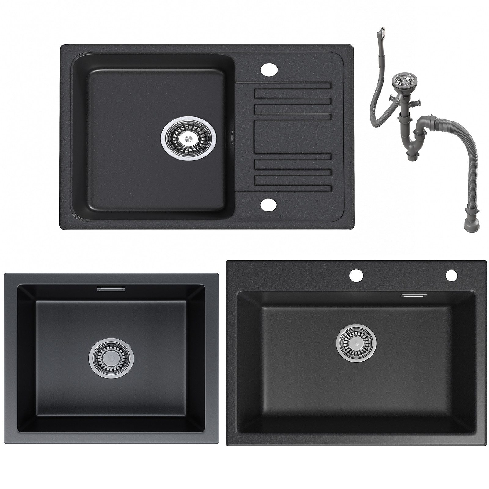 HOROW Granitspüle Küchenspüle Granit Siphon Einbauspüle Spülbecken, 60/45 c günstig online kaufen