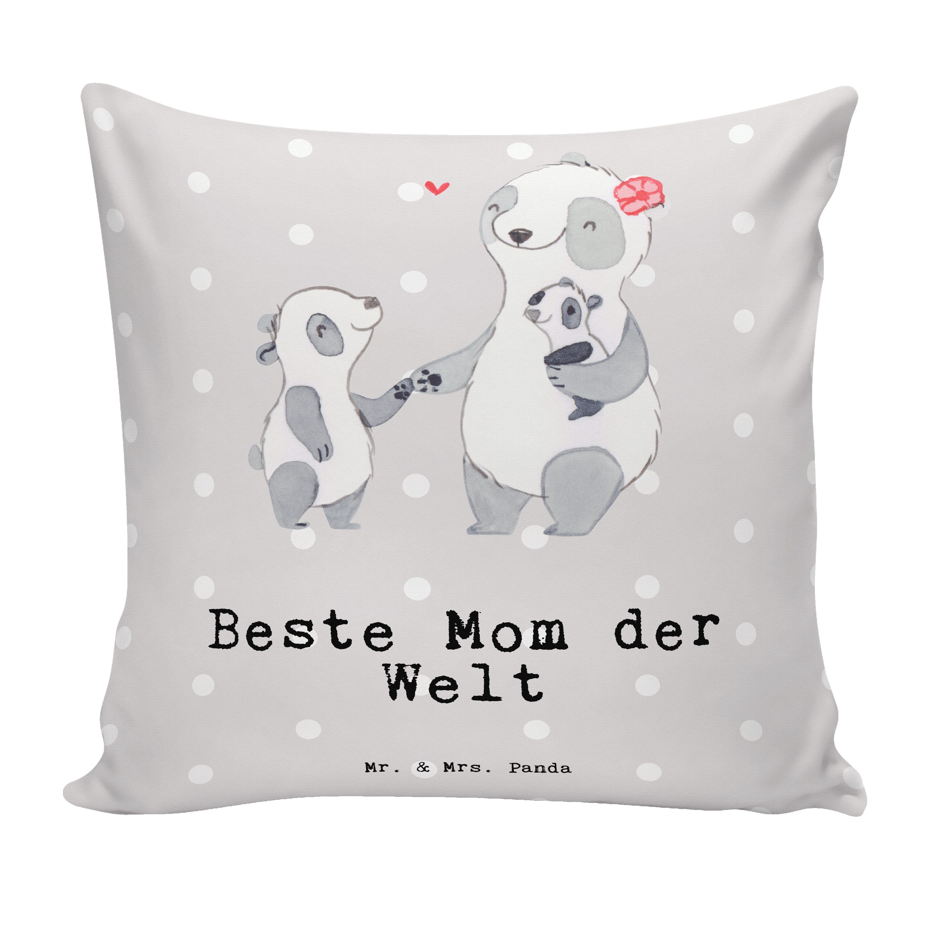 Mr. & Mrs. Panda Dekokissen Panda Beste Mom der Welt - Grau Pastell - Geschenk, Dekokissen, Danke