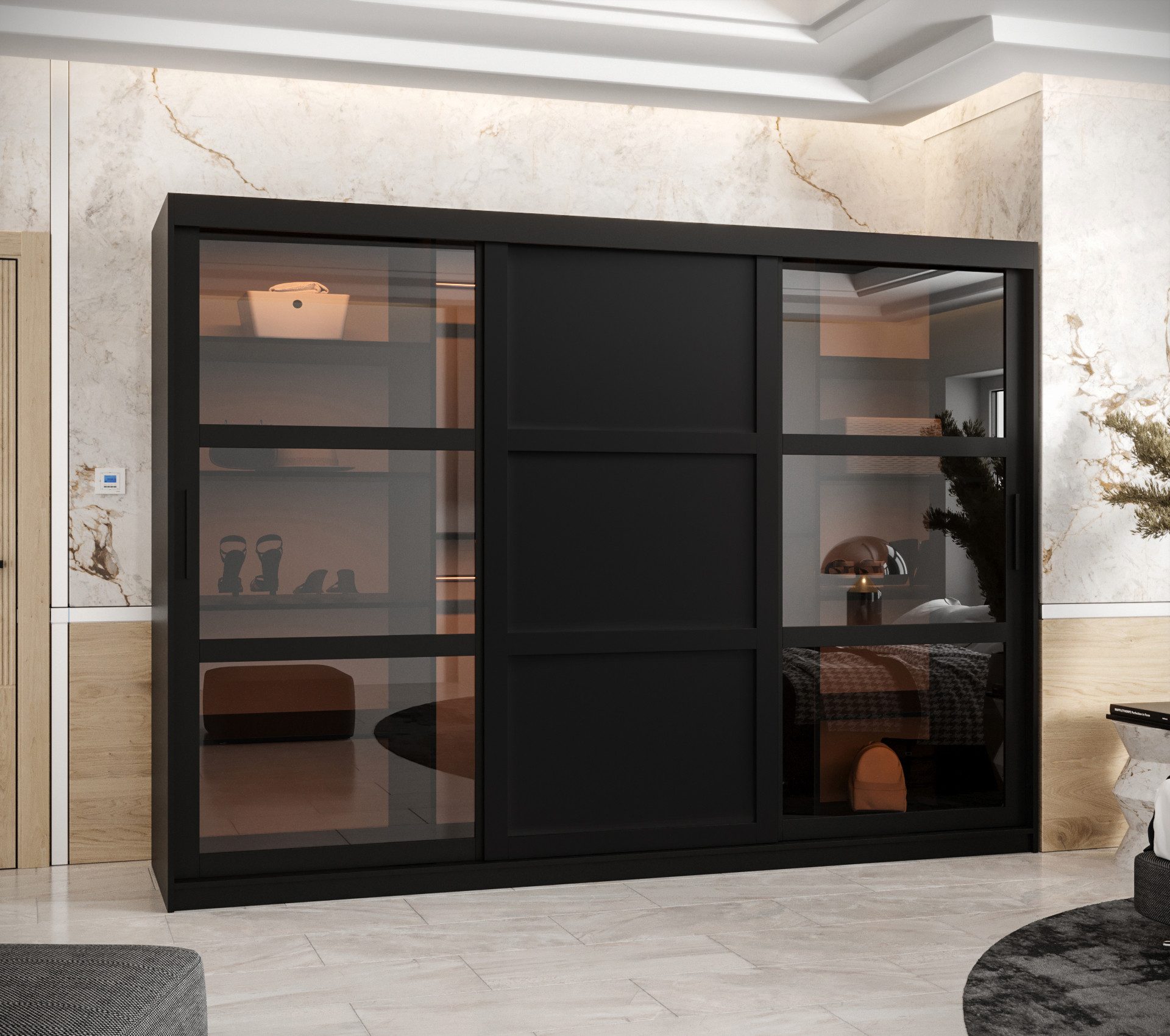 ABIKS MÖBEL Schwebetürenschrank DOME 3 Schlafzimmerschrank - mit Schiebetüren, Kleiderstange, Regalen