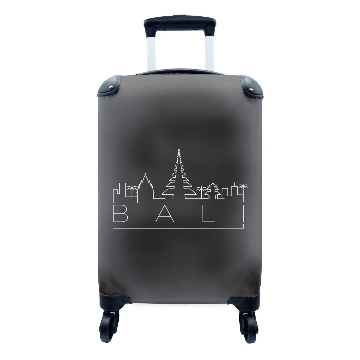 MuchoWow Handgepäckkoffer Skyline "Bali" schwarz, 4 Rollen, Reisetasche mit rollen, Handgepäck für Ferien, Trolley, Reisekoffer