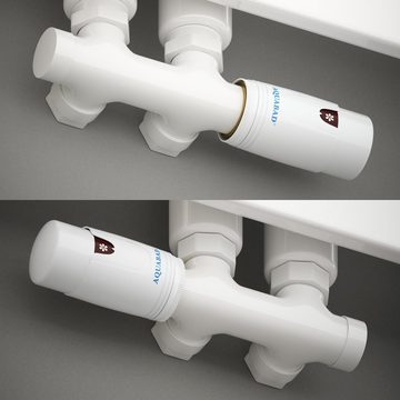Aquabad® Heizkörperthermostat Multiblock Anschlussgarnitur 50mm Mittelanschluss, Weiß - Eck