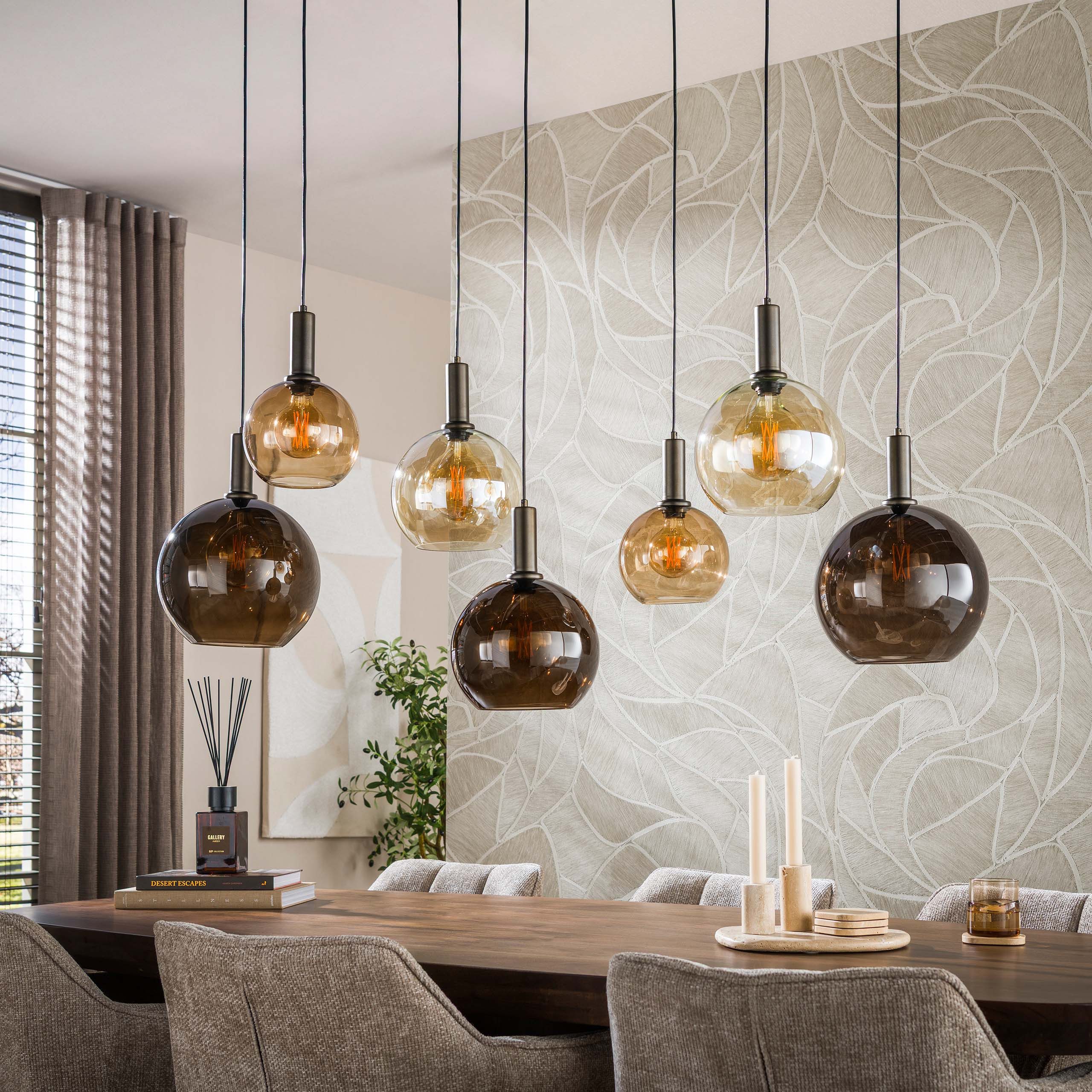 leven! Annekathrin Storkebaum Pendelleuchte Pendellampe Hängeleuchte MALOU 7 flammig Glas braun 146 cm, ohne Leuchtmittel, höhenverstellbare Pendel - dimmbar