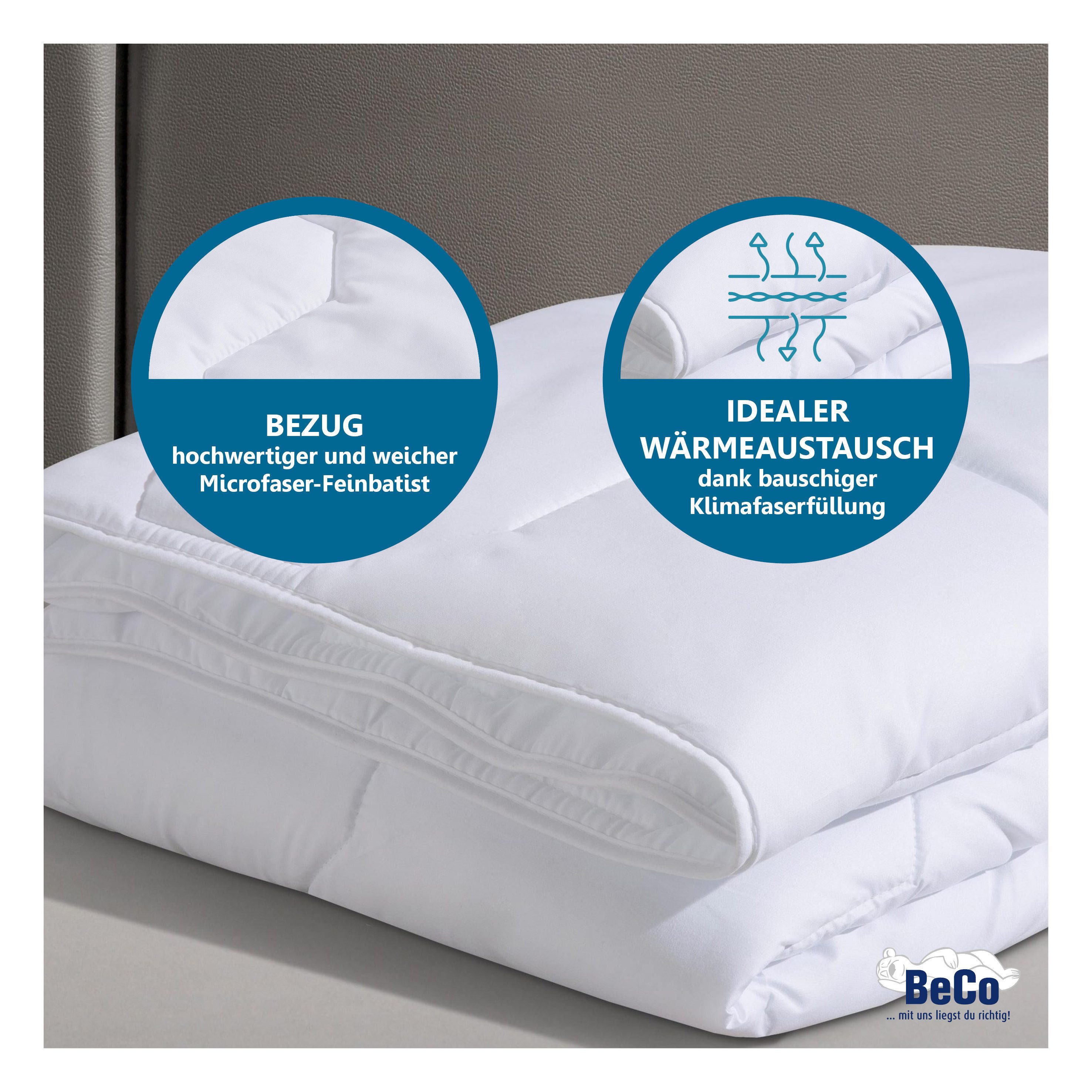 Beco Microfaserbettdecke + Kopfkissen Kuschelweich Bettwaren Set Ganzjahresdecke und Kissen 80x80, Füllung: Polyester, Beste Qualität für idealen Schlafkomfort – Bild 3 von 5