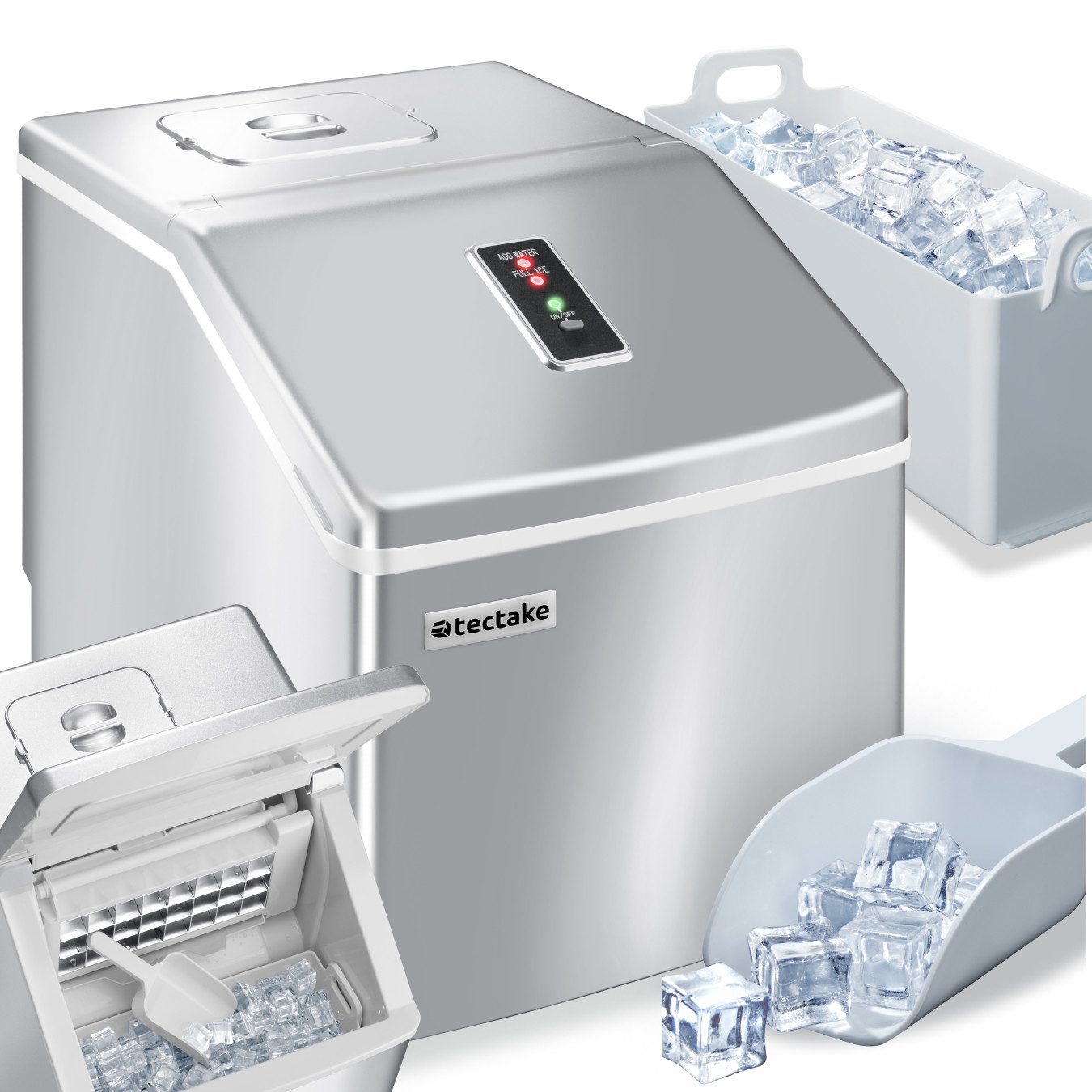 tectake Elektrischer Eiswürfelbereiter Eiswürfelmaschine, für klare Eiswürfel, 2,2 l Wassertank