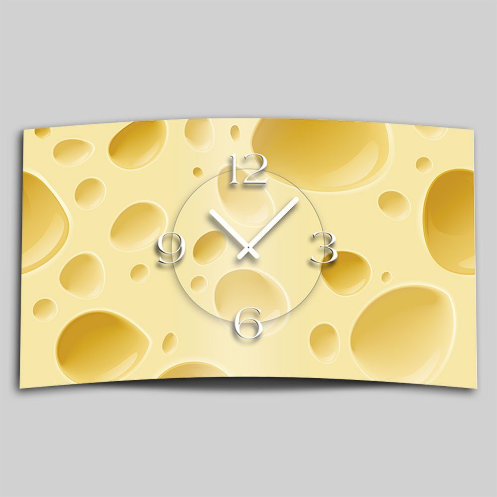 dixtime Wanduhr Wanduhr Käse kein modernes leise 4mm 3D-Optik Cheese Designer aus (Einzigartige Alu-Dibond) Wanduhren Design