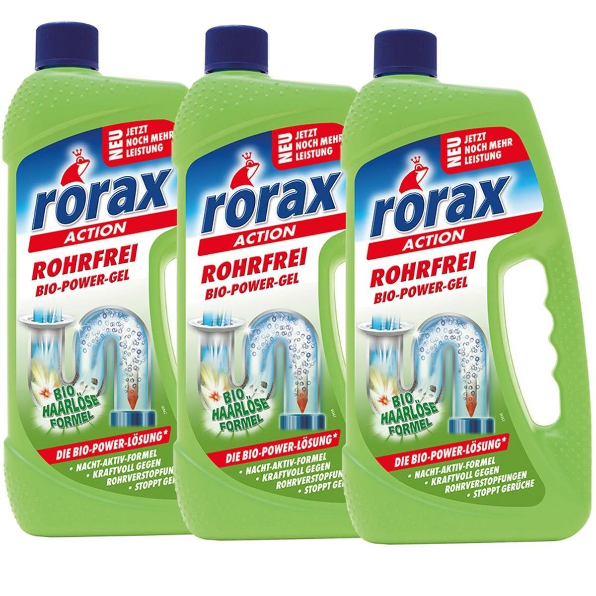 rorax 3x rorax Rohrfrei Bio-Power-Gel 1 Liter - Löst selbst Haare auf Rohrreiniger