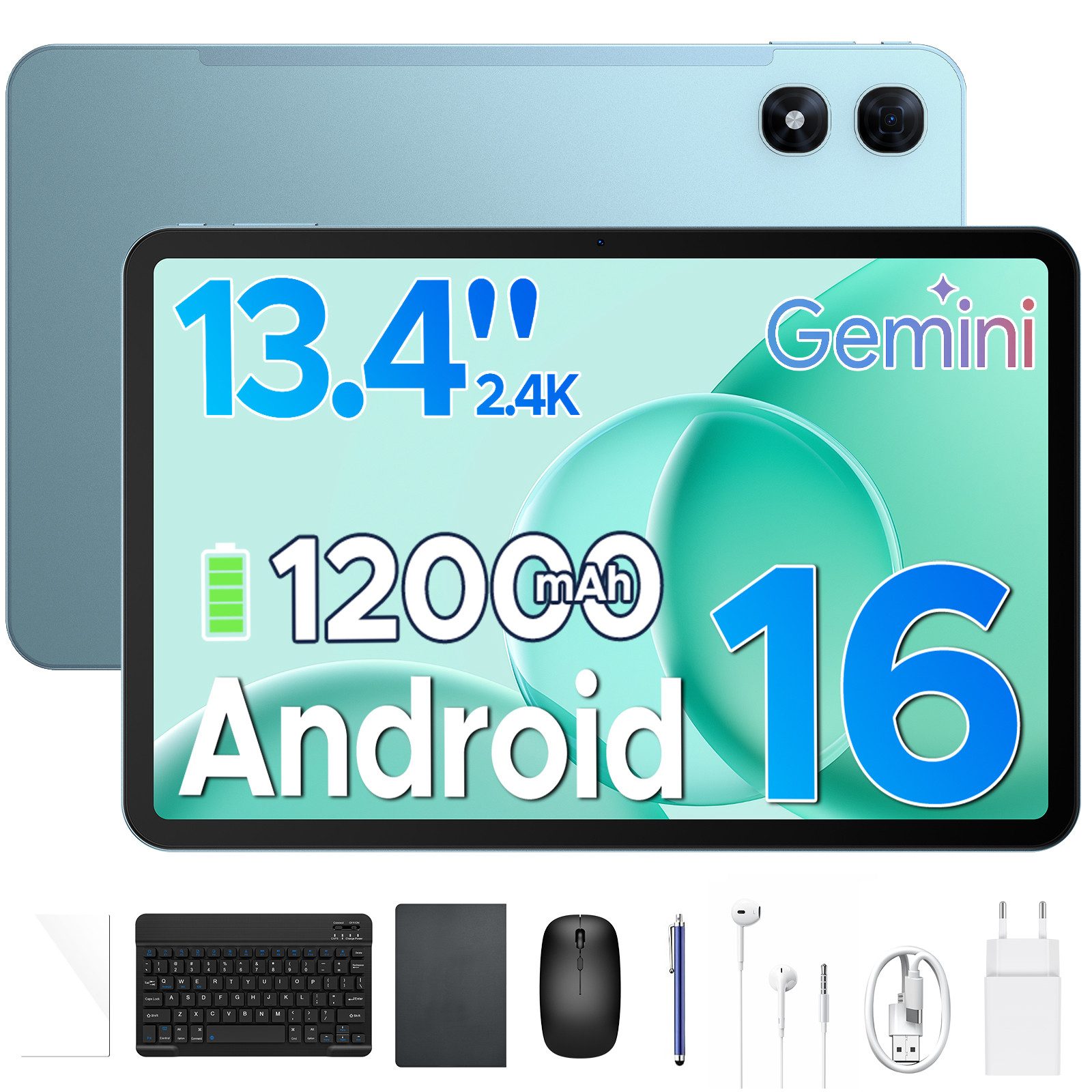 Aorlym Tablet PC – 13,4" 2.4K Display, 256GB ROM, 12000mAh Akku Tablet (13,4", 256 GB, Android 16, 4G, UNISOC T7280, 16MP Kamera, Dual Lautsprecher, 120Hz Display, Gemini AI)