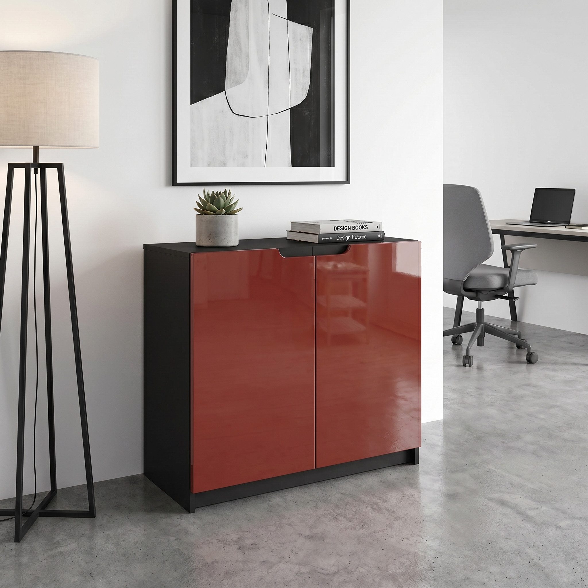 Vladon Kommode Logan (Kommode, mit 2 Türen), Schwarz matt/Bordeaux Hochglanz (82 x 78 x 37 cm)