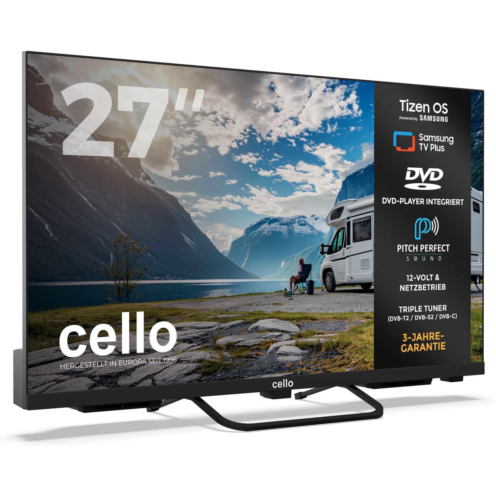 Cello CTrav-27TZF LED-Fernseher (68,5 cm/27 Zoll, Full HD, Streaming-Apps, LAN, WLAN, Smart-TV, Pitch Perfect Sound, DVD-Player, Triple Tuner, Smart Tizen OS)