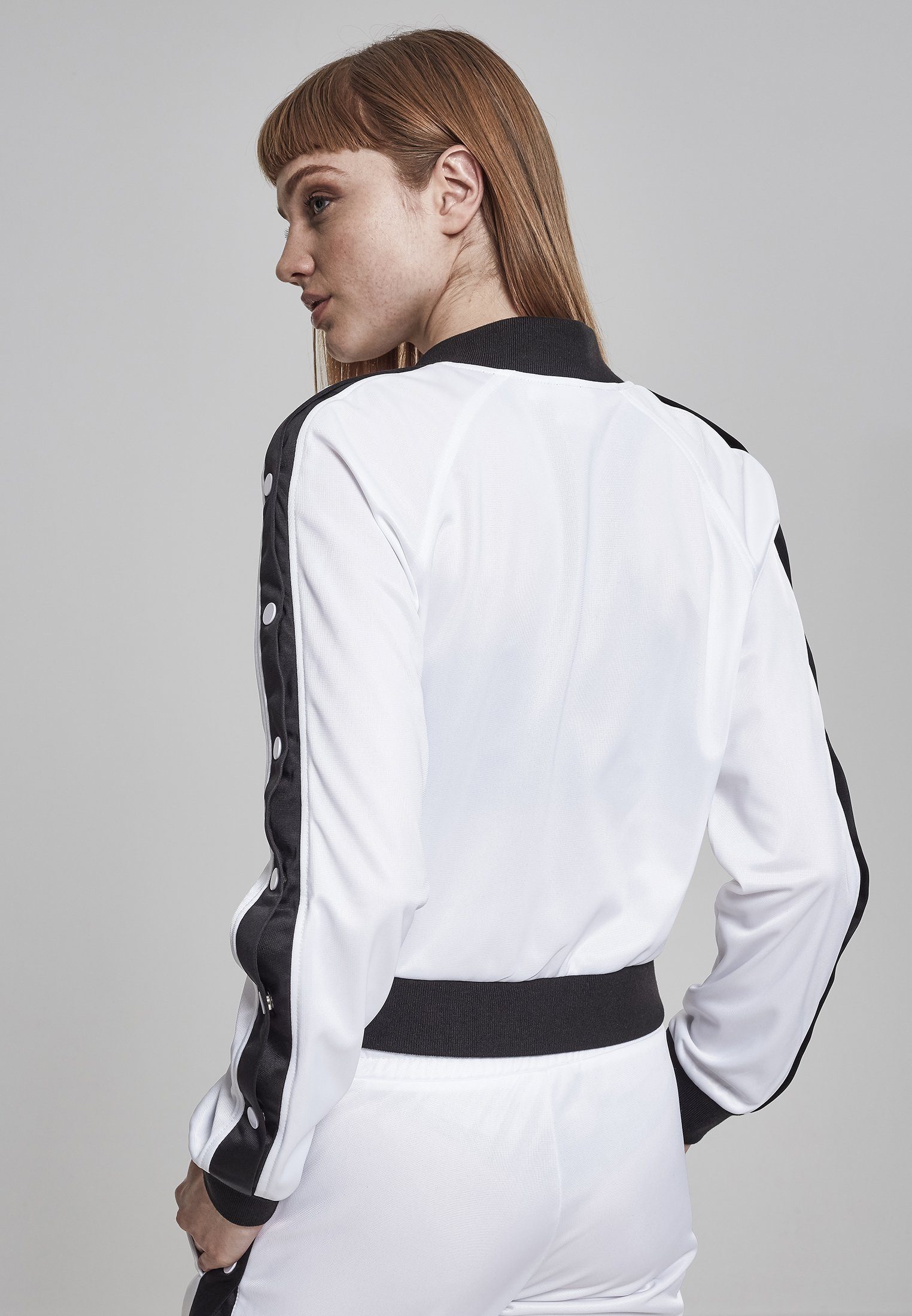 Strickfleecejacke URBAN CLASSICS Jacket Damen Button white/black/white Track Ladies (1-St) Up