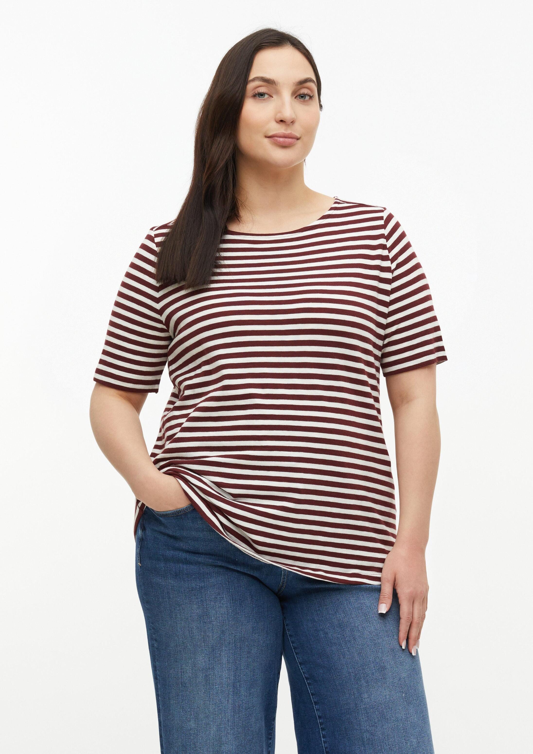 s.Oliver Kurzarmshirt T-Shirt Gestreiftes Halbarmshirt mit Flammgarn