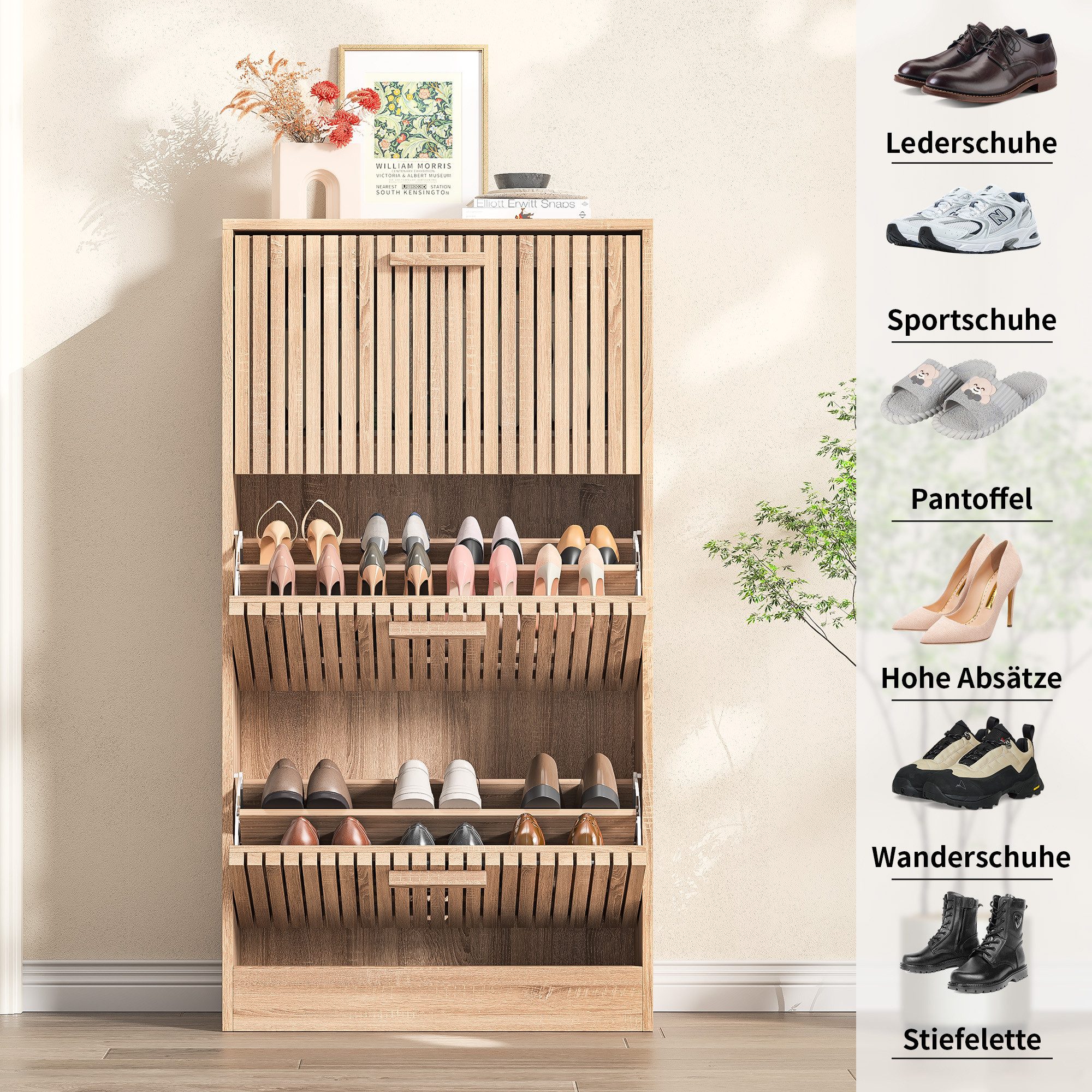 PXloue Schuhschrank mit 2 Klappen Schuhregal Schukipper( mit Kippsicherung) Schuhkommode im Flur Diele,Trennwand verstellbar, 113x24x60cm – Bild 5 von 5