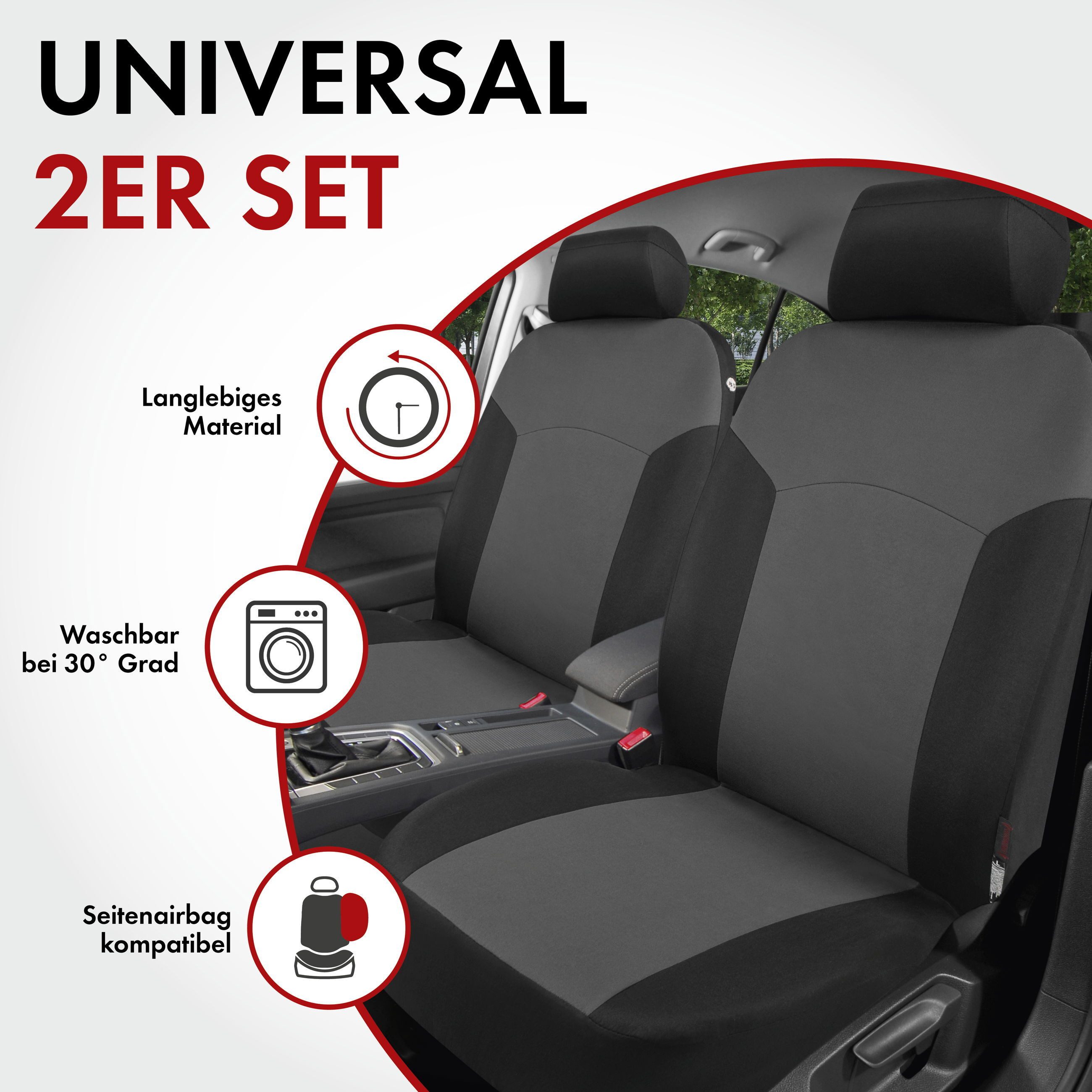 CarComfort Autositzbezug Autositzbezug Portland grau, 2 Vordersitzbezüge 1tlg, 1 Rücksitzbezug 4tlg, 5 Kopfstützenbezüge, 11-tlg.