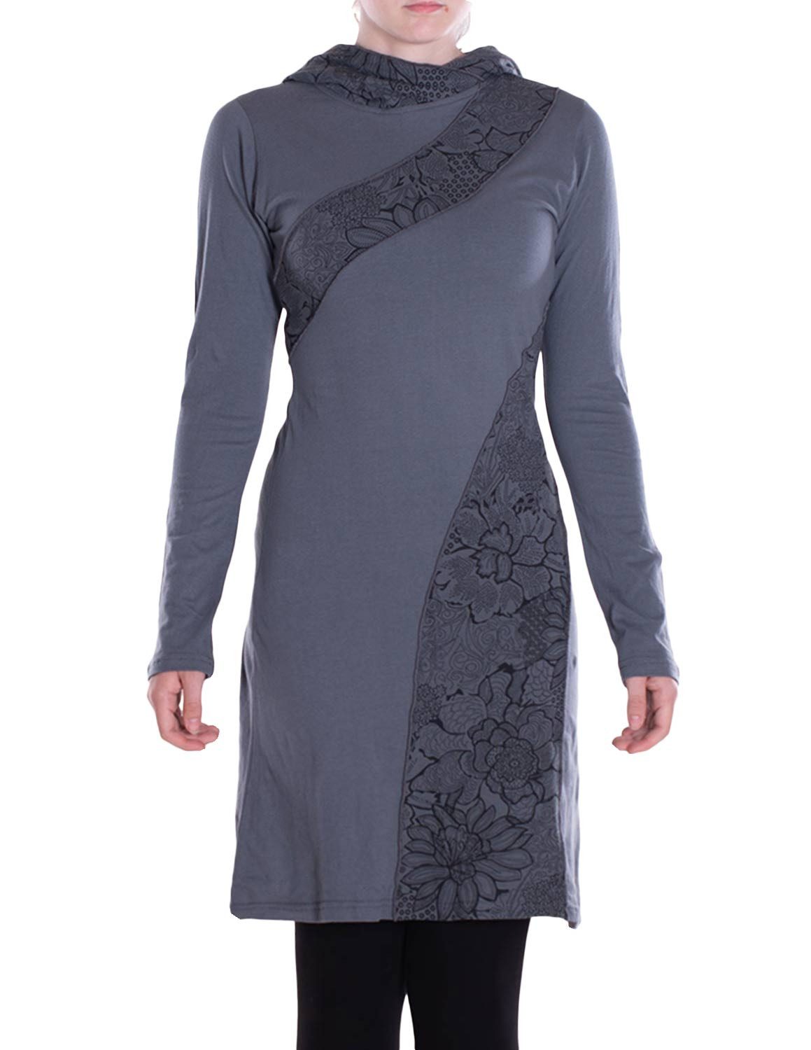 Tunikakleid Damen Spitzen-Kleid Blumen-kleid Lang-arm Rundhals Kapuzenkleid