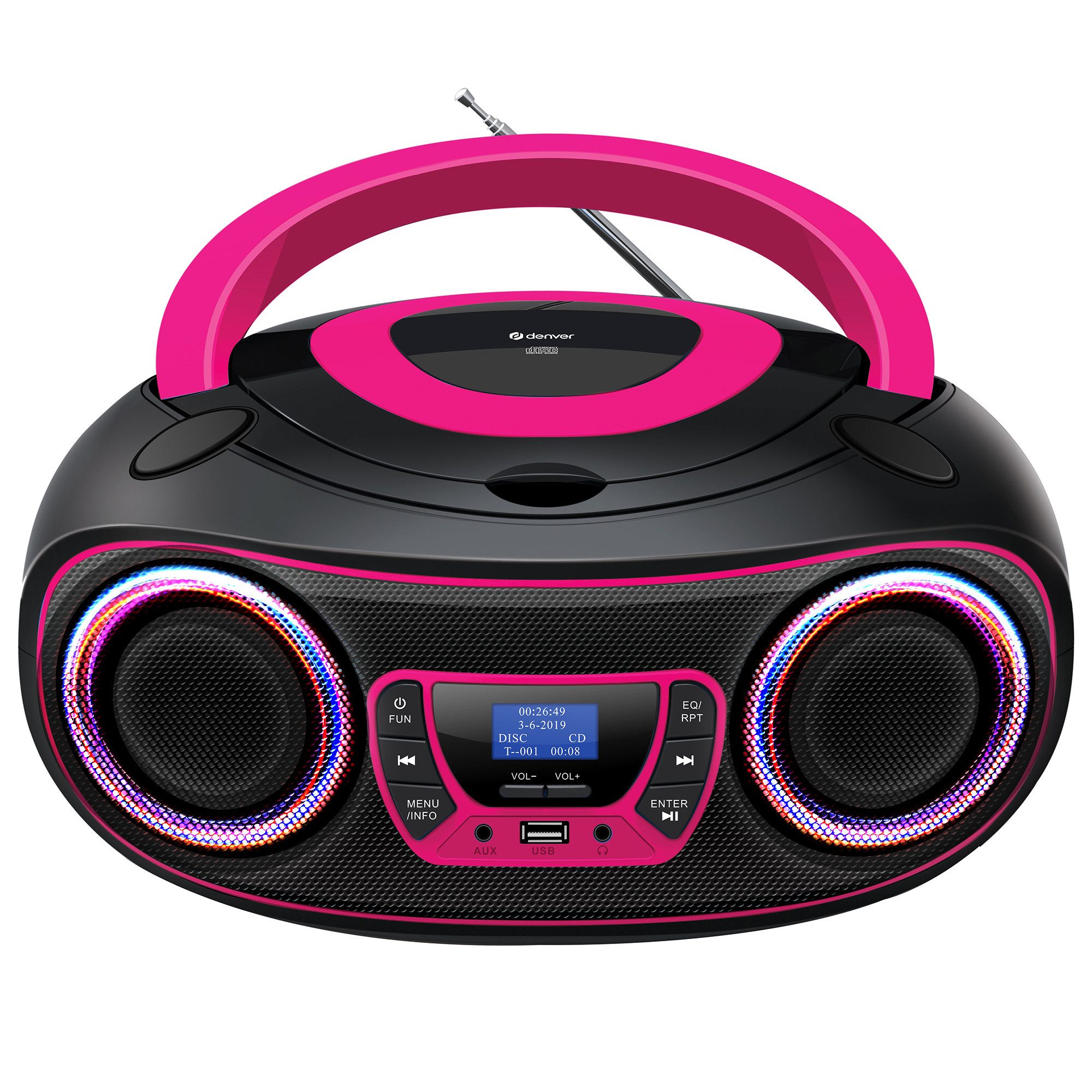 Denver TDB-212P CD-Player (DAB+/FM Radio, MP3 via USB,& AUX, Musik Streaming über Bluetooth, CD-Player, Bluetooth, 2 x 18W Output, Batterie- oder Netzbetrieb möglich)
