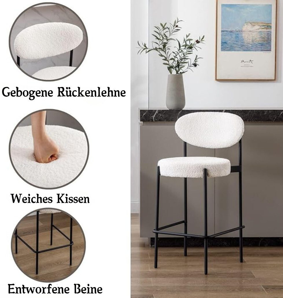 WAHSON OFFICE CHAIRS Barhocker 2er Set, Teddystoff mit Metallbeine Moderner Küchenhocker Thekenhocker (2 St)
