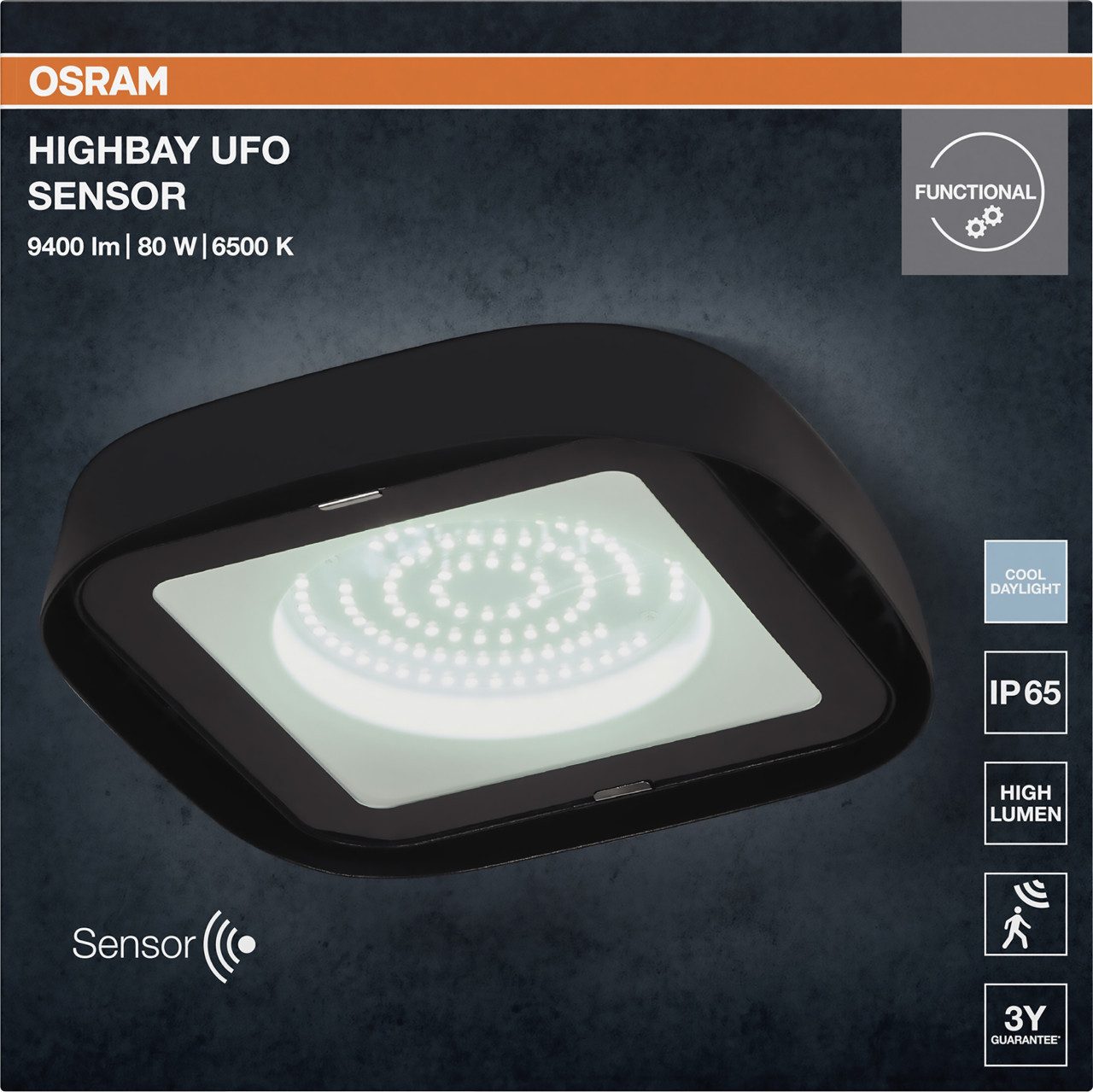 Osram Deckenleuchte Osram LED-Deckenleuchte Highbay UFO Sensor IP65 80, Inkl. Leuchtmittel, Nicht dimmbar ohne Bewegungsmelder