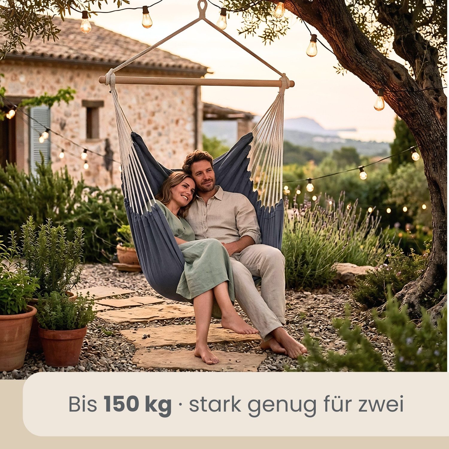 AMANKA Hängestuhl für 2 Personen: XXL Outdoor Hängesessel bis 150 kg - Garten und Balkon, 185 x 130 cm Hängesitz für Kinder und Erwachsene - 360° Relaxsessel