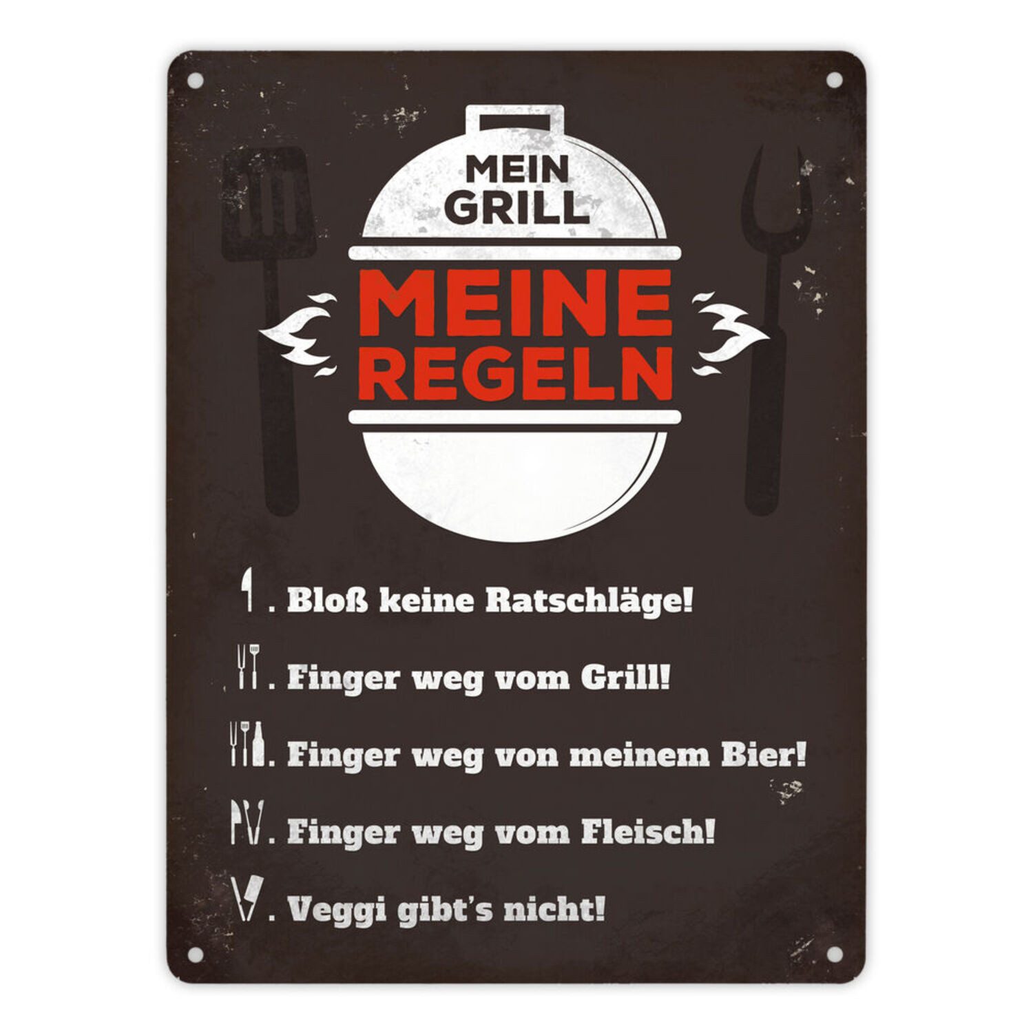 Metallschild Metallschild XL mit Spruch: Grillgesetze Schild Blechschild