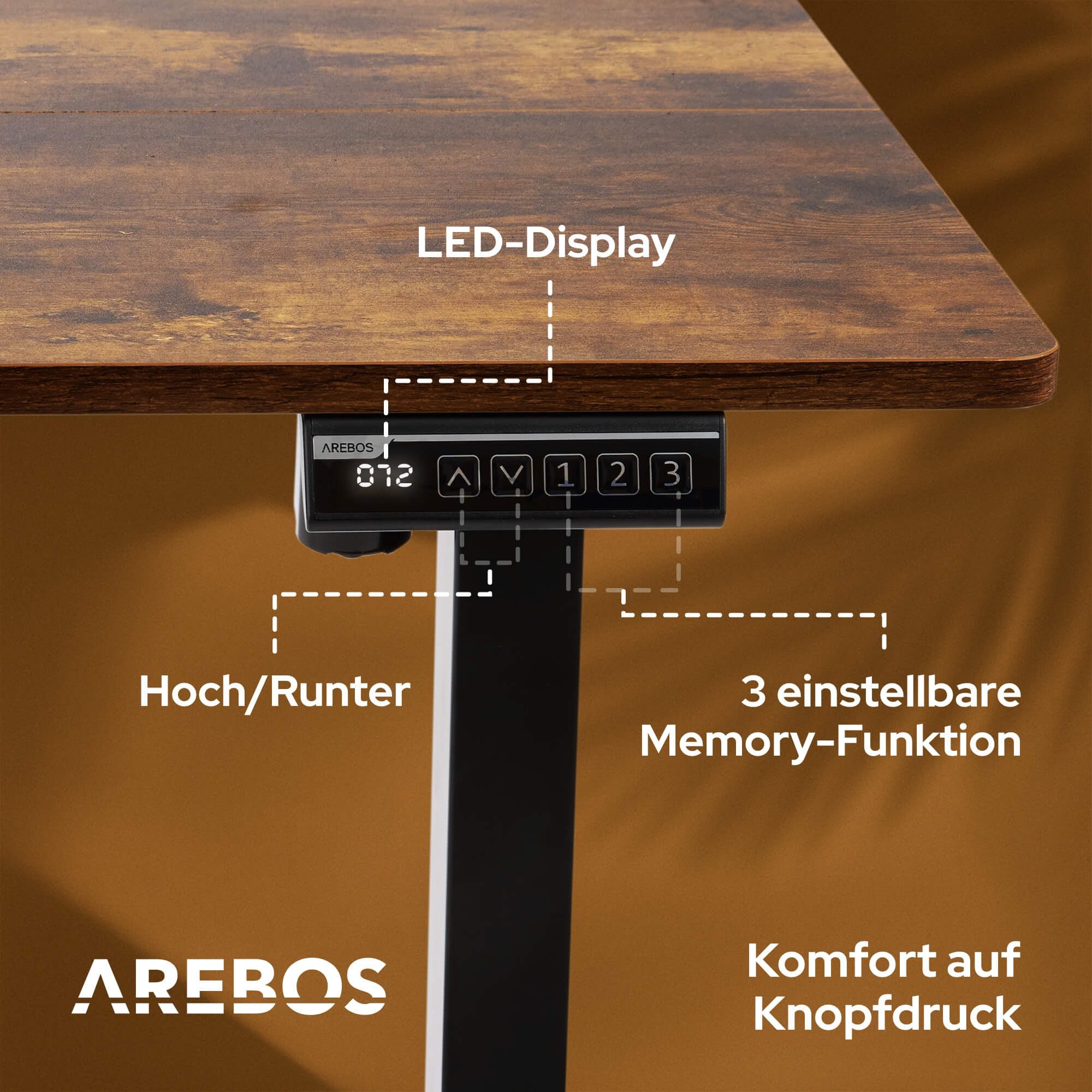 Arebos Schreibtisch Computer-Bürotisch 180 x 80 cm, elektrisch Memory-Funktion, 72-118 cm höhenverstellbar,Hebekapazität: 70 kg – Bild 5 von 5