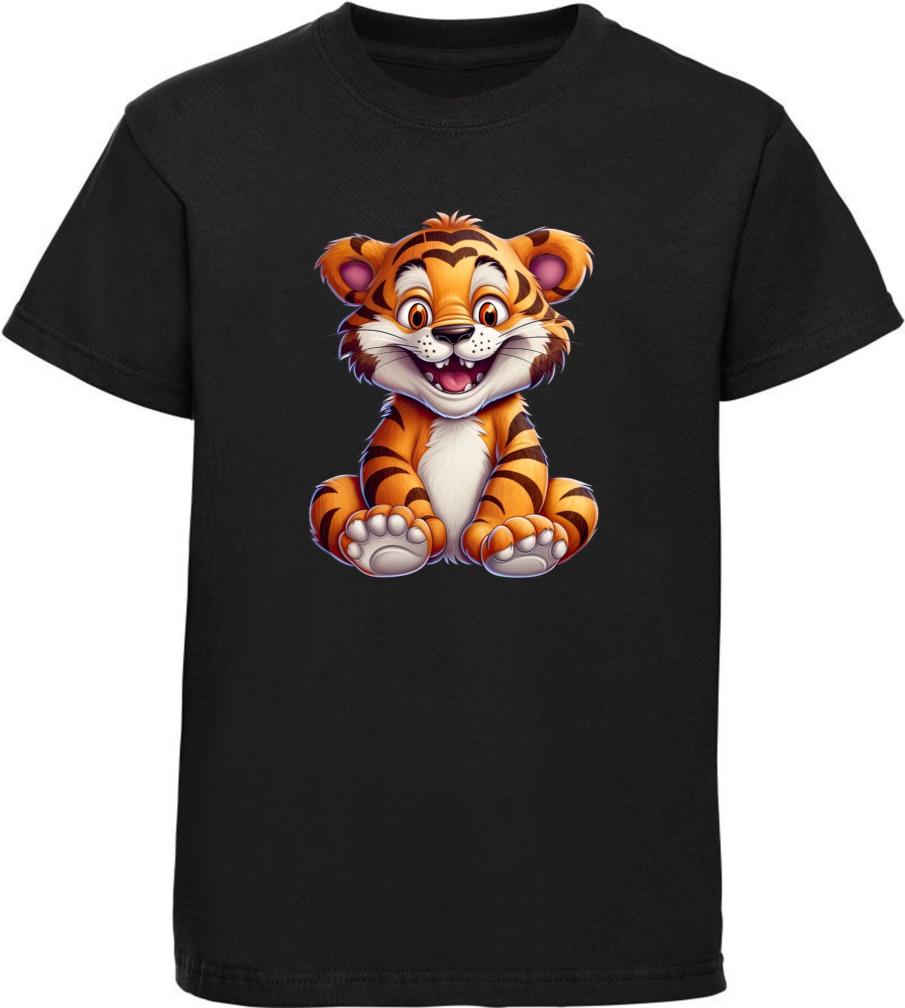 MyDesign24 T-Shirt Kinder Wildtier Print Shirt bedruckt - Baby Tiger Baumwollshirt mit Aufdruck, i278 schwarz