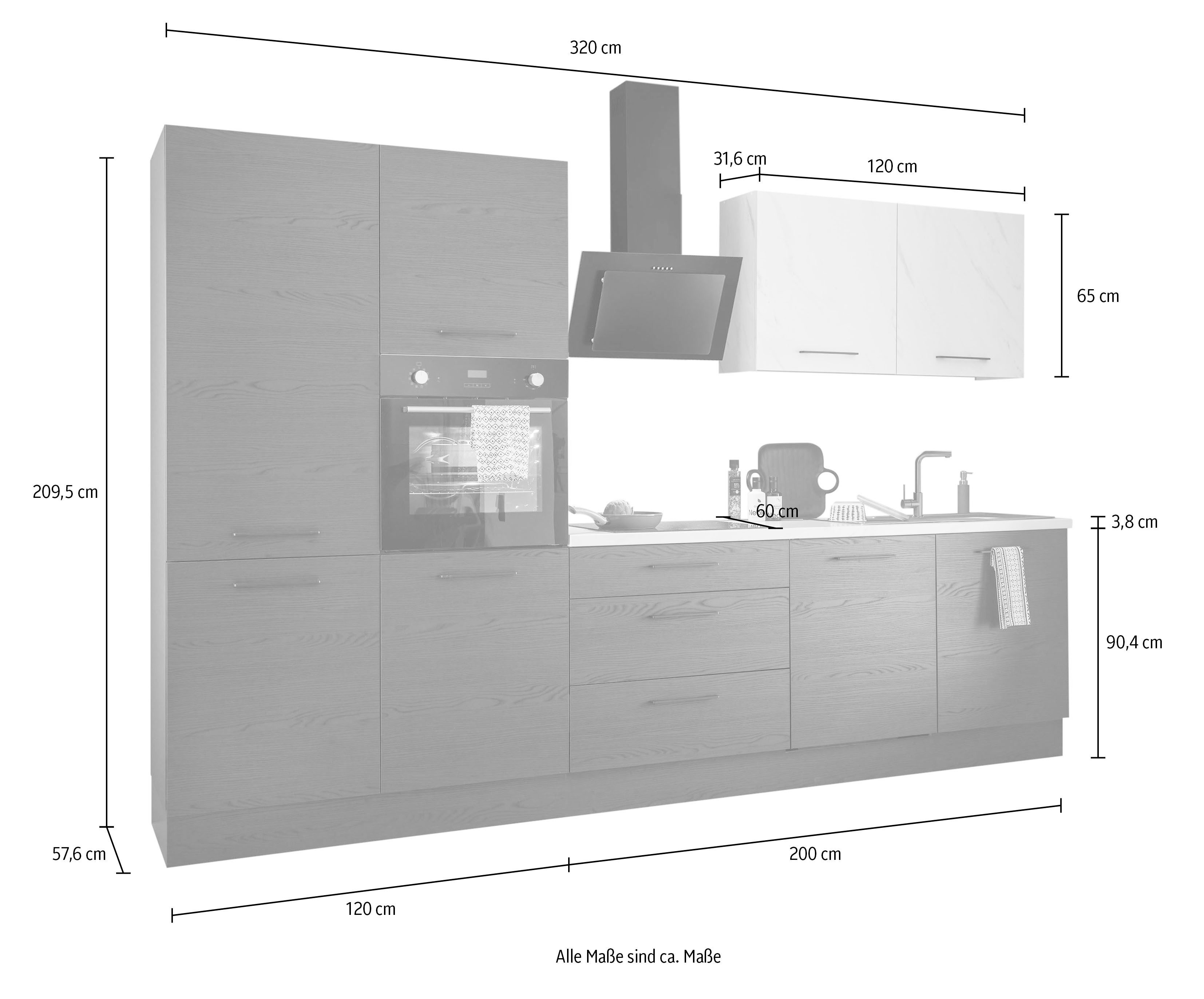 BASIC by Balculina Küchenzeile Yorki, Breite 320 cm, wahlweise mit E-Geräten