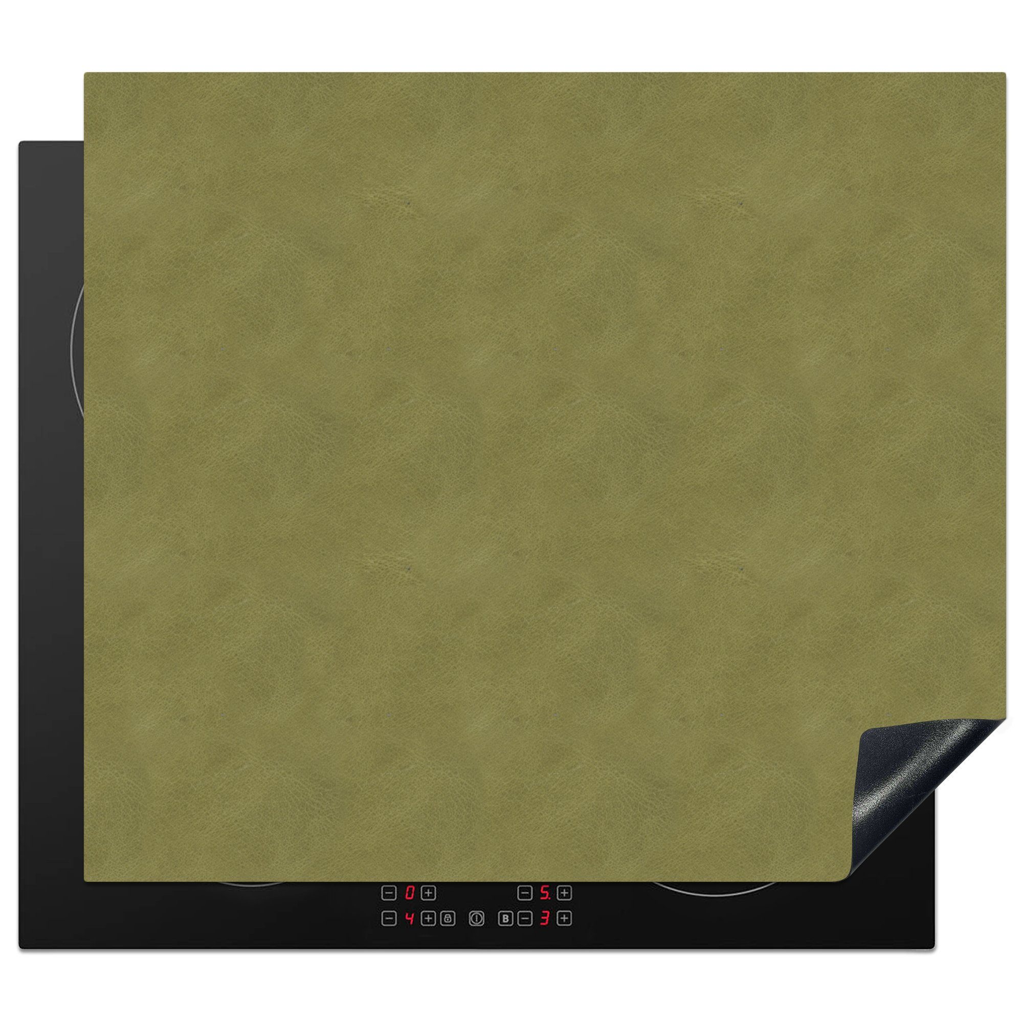 MuchoWow Herdblende-/Abdeckplatte Leder - Grün - Tierhaut, Vinyl, (1 tlg), 57x51 cm, Induktionsschutz, Induktionskochfeld, Ceranfeldabdeckung